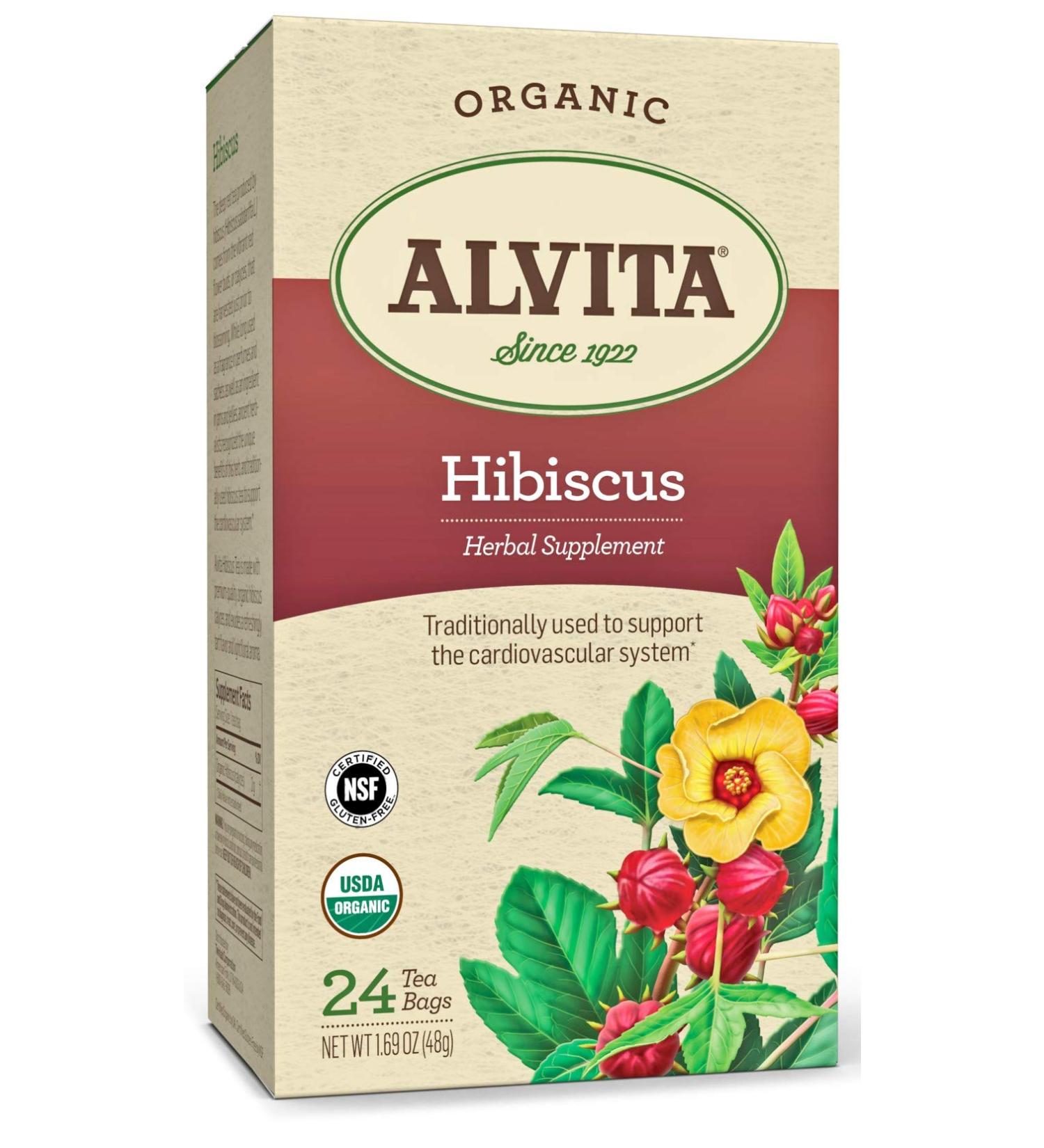 Alvita Organic Hibiscus Tea - 24 Premium Herbal Tea Bags | Tart Flavor & Floral Aroma - Buy Online on GoSupps.com