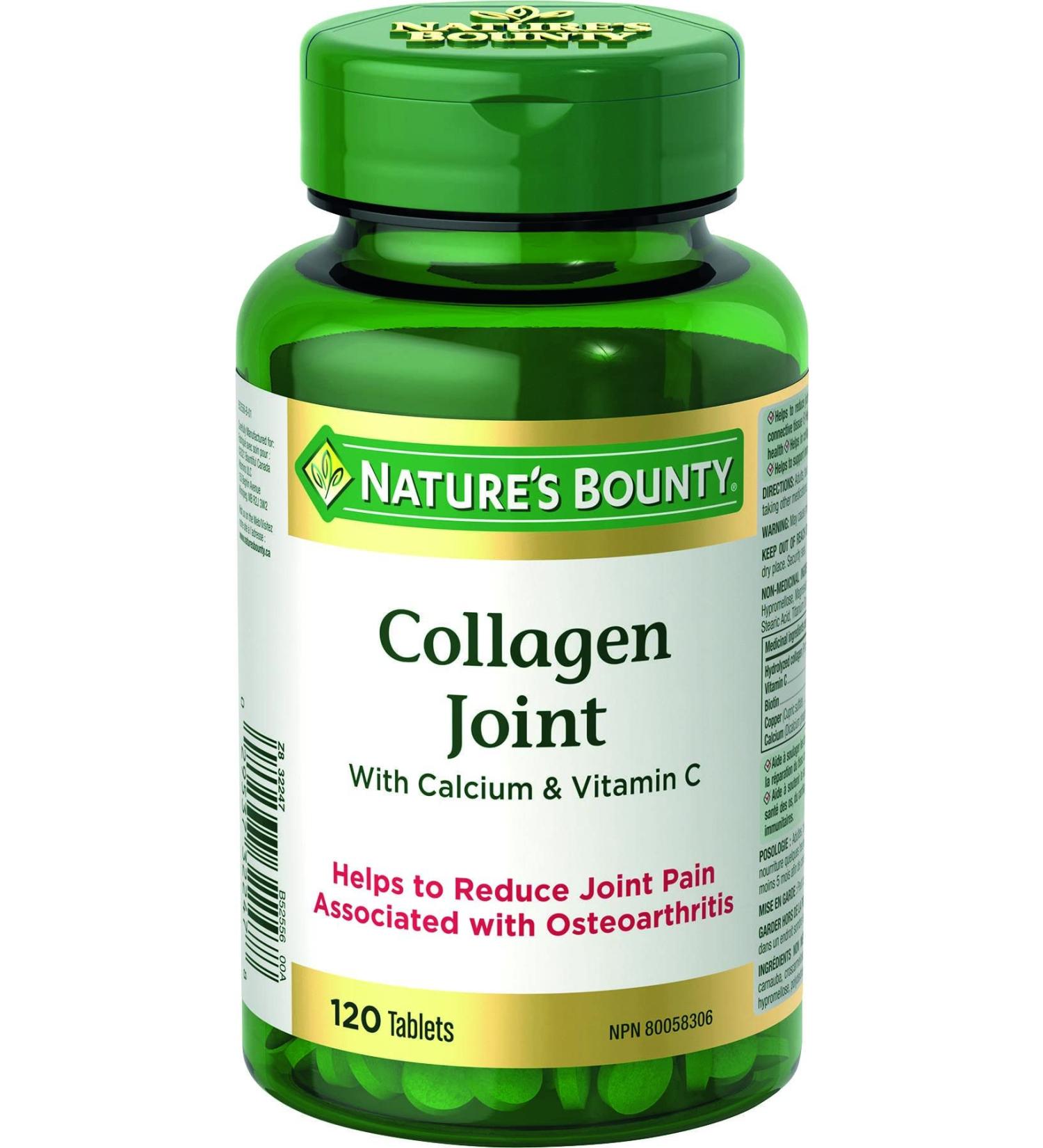 Nature's Bounty Collagen Joint with Calcium & Vitamin C Helps to reduce joint pain associated with osteoarthritis 120 Tablets - Buy Online on GoSupps.com