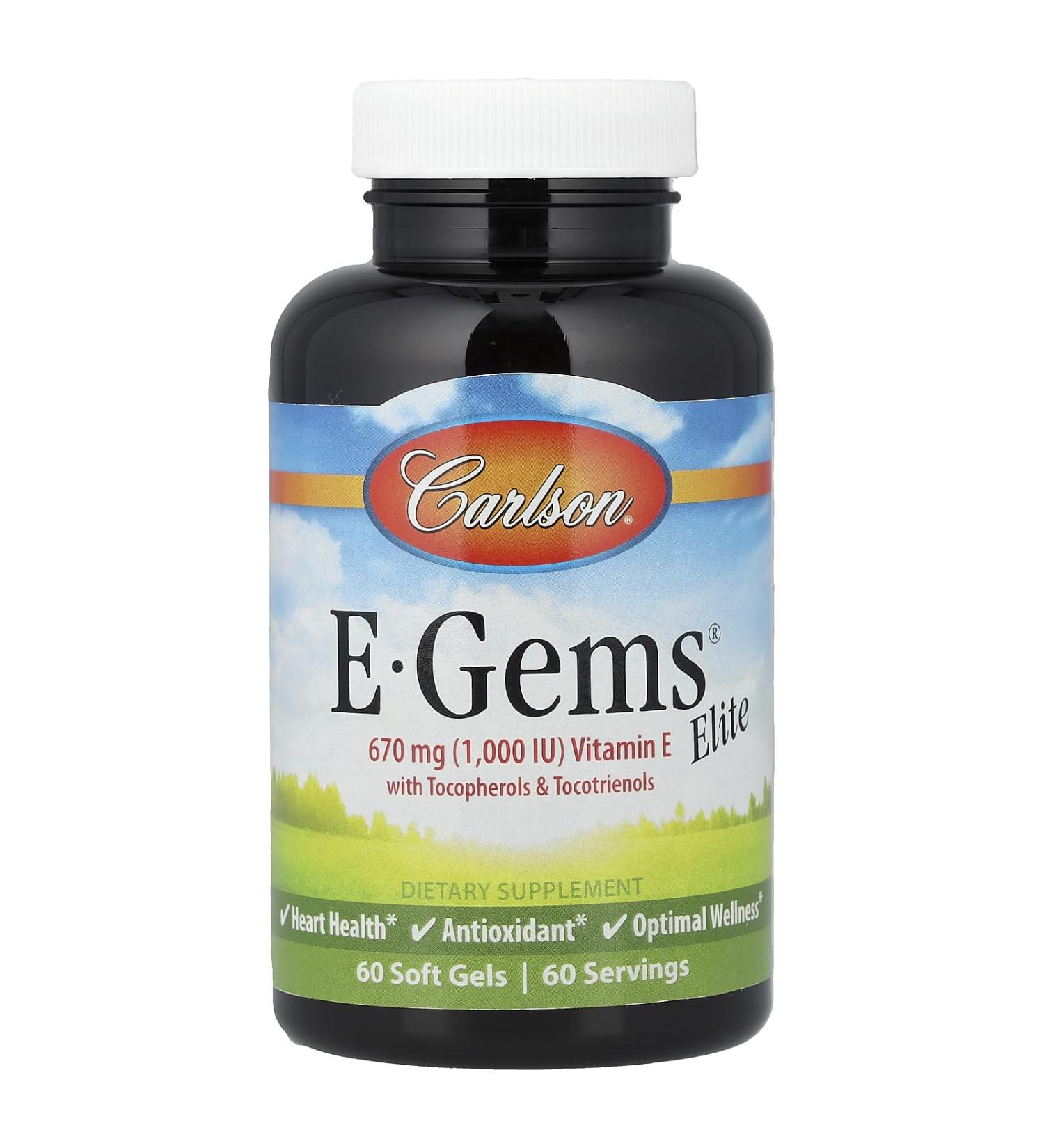 Carlson Labs E-Gems Natural Vitamin E Elite 1000 IU 60 Softgels