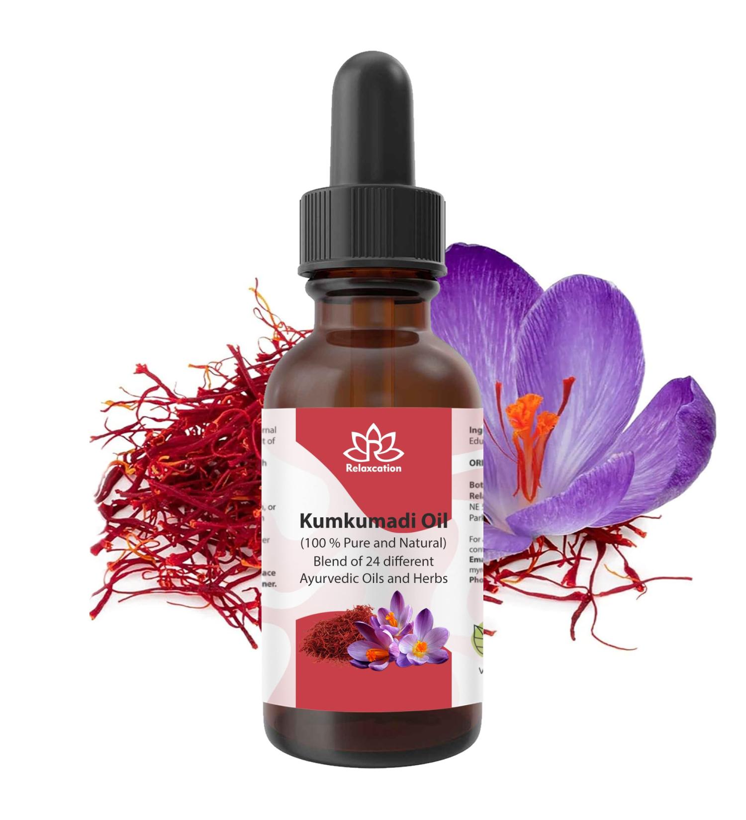 Relaxcation Pure Kumkumadi Oil | Ayurvedic Botanical Blend with 24 Plant Extracts & Saffron | Cold Pressed Natural Oil for Face Glow & Radiance | Glass Bottle | Travel Size (4 oz) 4 Fl Oz (Pack of 1) - Buy Online on GoSupps.com