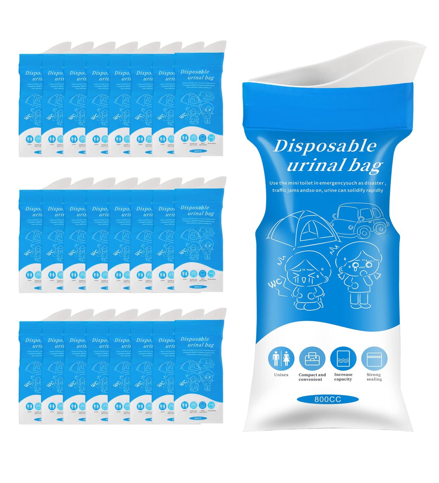 Disposable Urine Bags 24 Pack - Portable Toilet for Camping, Travel, Traffic Jams - Men, Women, Kids, Patients - Blue-24pack - Buy Online on GoSupps.com
