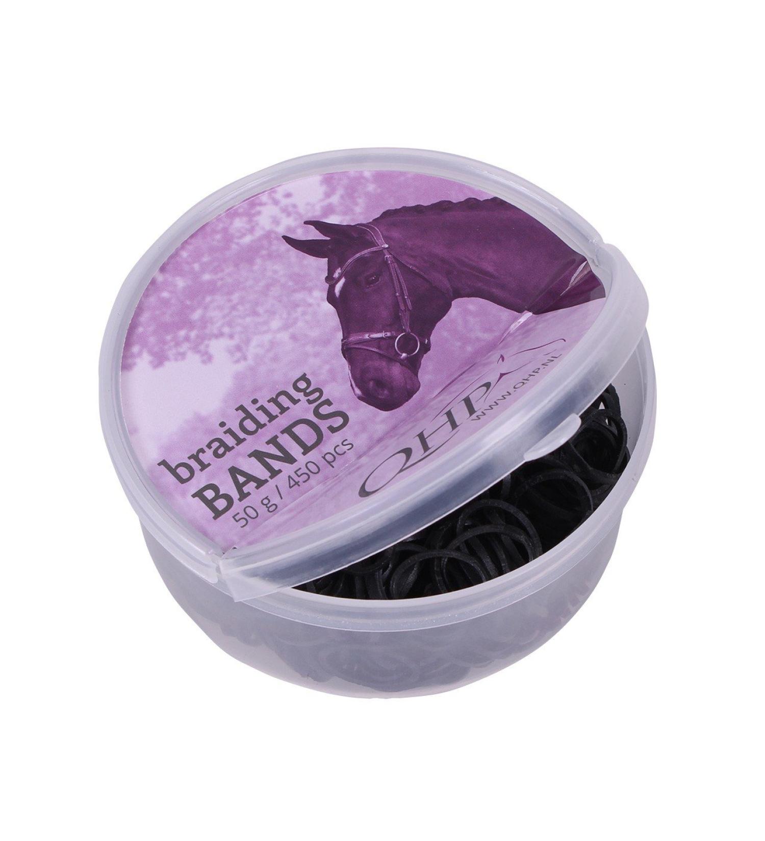 QHP rubber mane elastics in a practical resealable box (black)