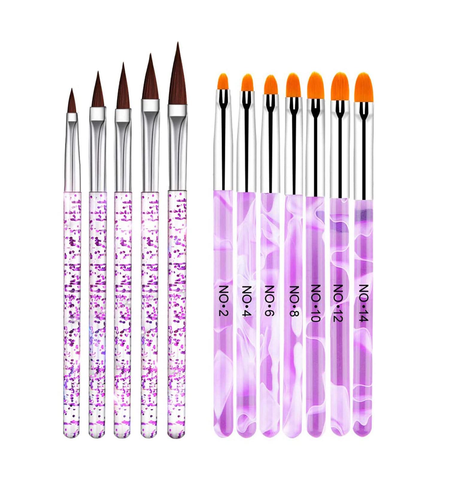 7pcs Acrylic Brush & 5pcs Nail Gel Brush Set - UV Gel & Acrylic Brushes for DIY Nail Art Design - 12 STK Violet - Buy Online on GoSupps.com