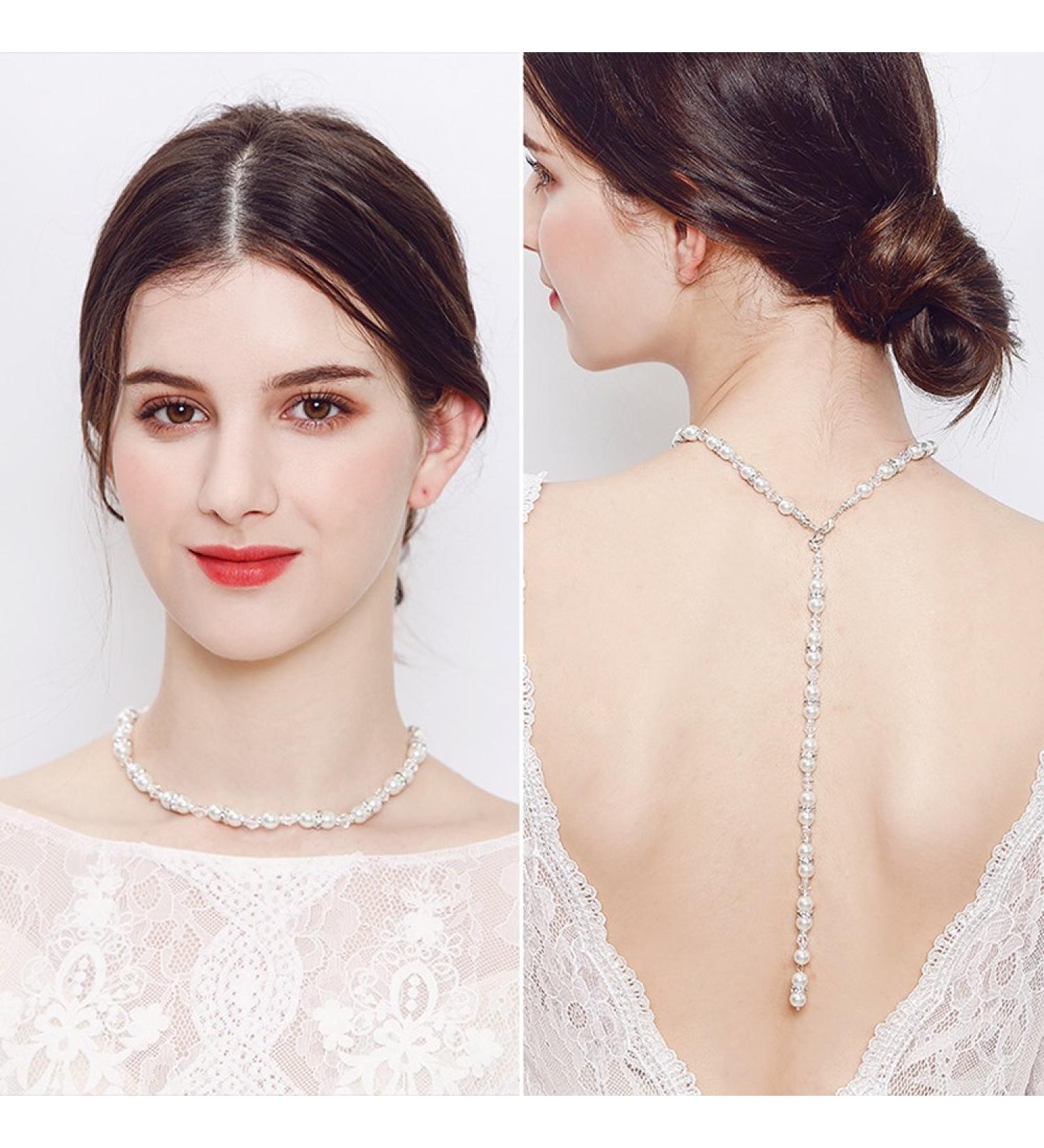 FXmimior Bridal Jewelry Backdrop Necklace - Exquisite Rhinestone Back Chain Jewelry for Women | Perfect Wedding Accessory - Buy Online on GoSupps.com