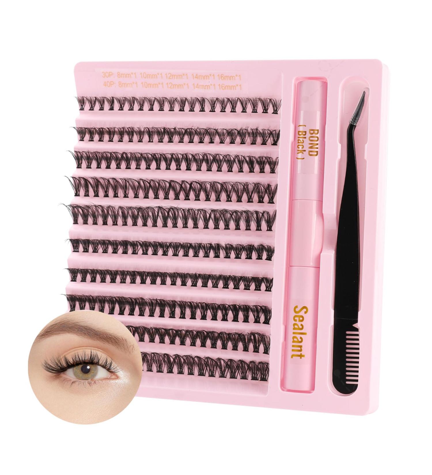 Poiuyoiu 30D & 40D Lash Extension Set - Mixed 8-16mm Cluster Lashes with Bond & Seal Glue | High-Quality 0.07 D Curl Fake Eyelashes - Buy Online on GoSupps.com
