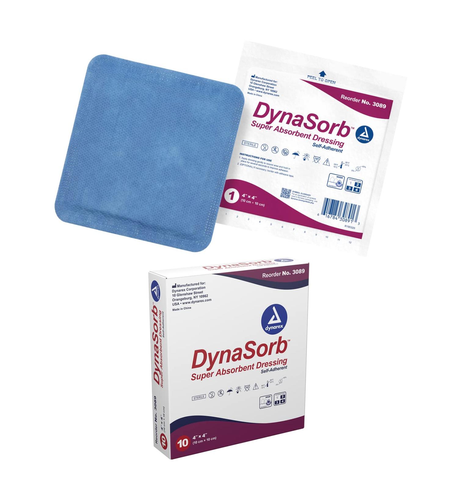 Dynarex DynaSorb Super Absorbent Dressings 4x4 - Sterile Wound Care, Soft & Waterproof - 10ct Box - Buy Online on GoSupps.com