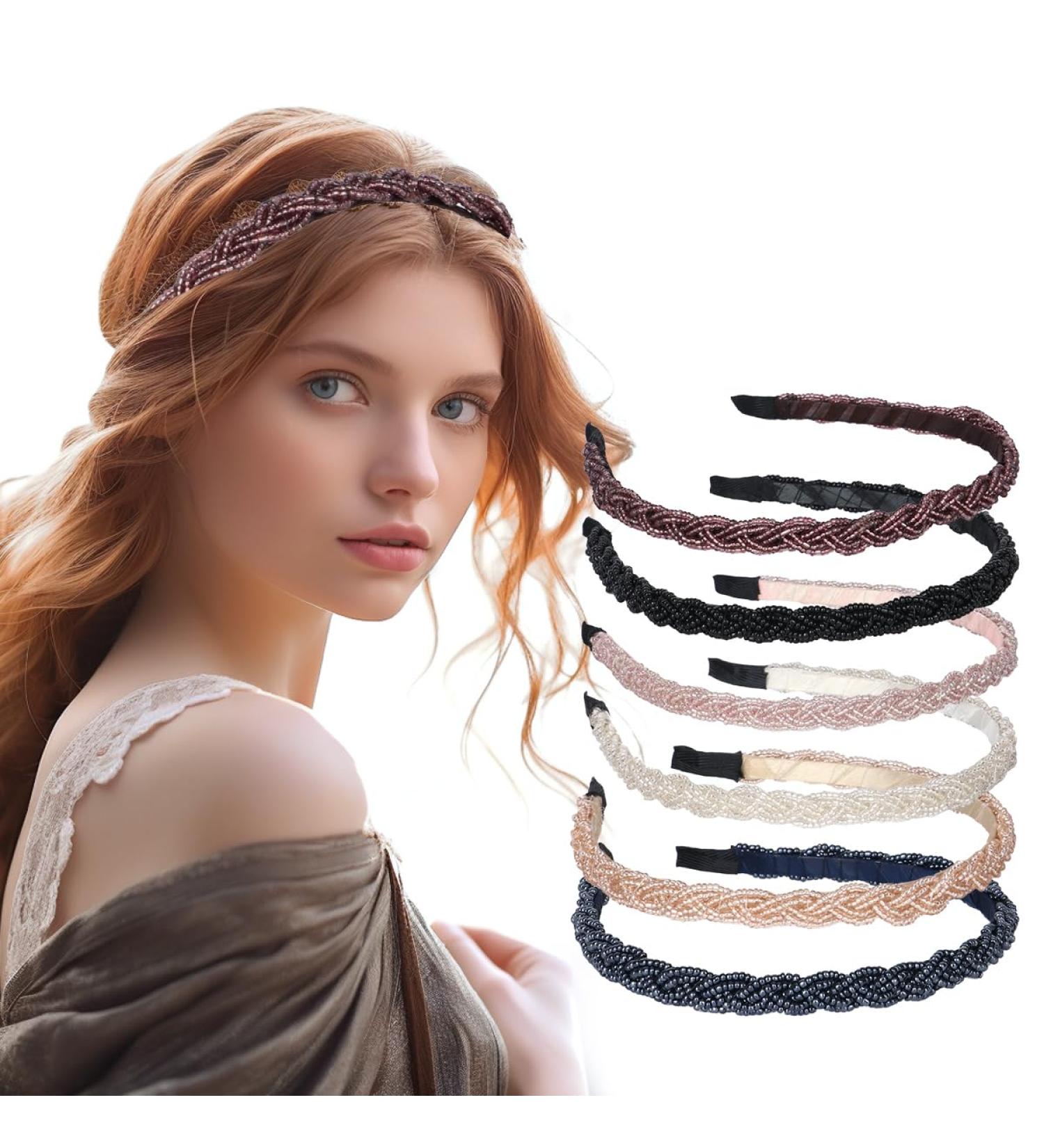 Vukehon 6 Pieces Beaded Headband For Women Fashion Thin Cute Crystal Hairbands Short Hair Accessories For Girls(Elegant) - Buy Online on GoSupps.com