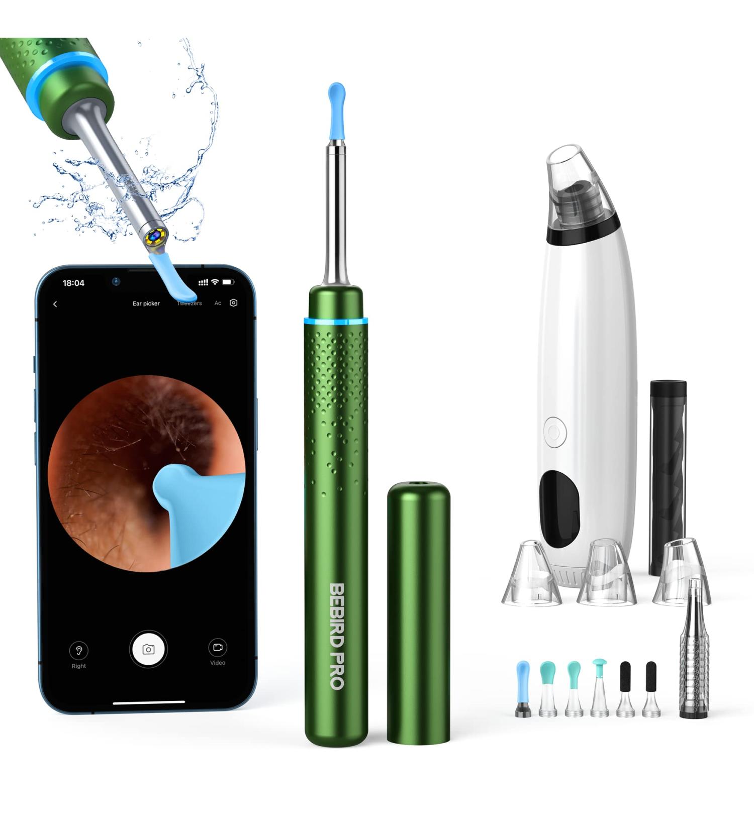BEBIRDPRO Ear Wax Removal Tool with HD Camera & LED Lights - Safely Clean Ear Canal at Home | Ear Cleaner for iOS & Android Smartphones - M9 Green - Buy Online on GoSupps.com