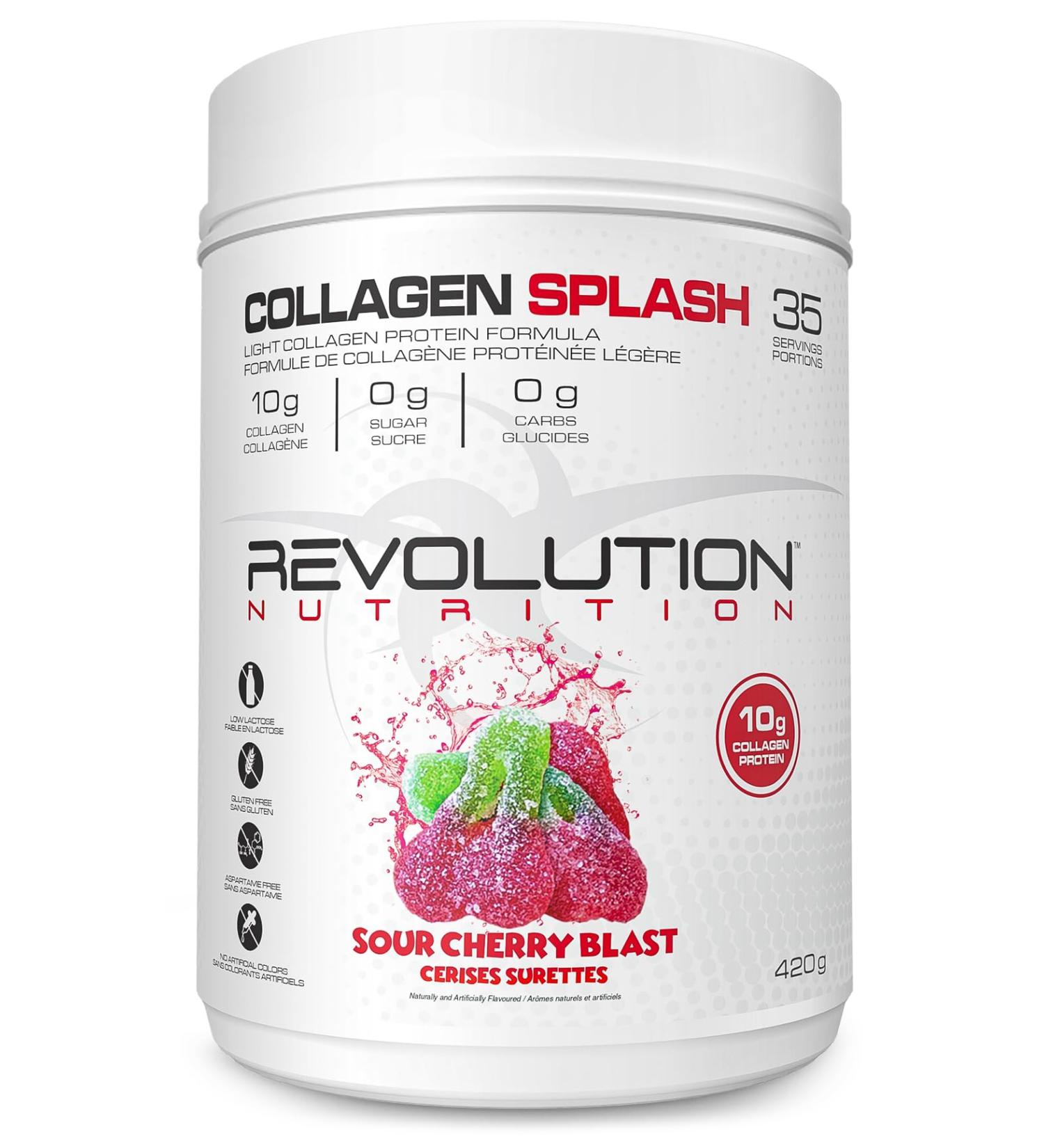 Revolution Nutrition Collagen Splash Marine Collagen Peptides Protein Hair & Skin Health Zero Sugar For Men & Women 11 Grams of Pure Hydrolyzed Marine Collagen Per Scoop 420g 35 Servings (Sour Cherry 0.92 Pound) Sour Cherry 0.92 Pound - Buy Online on GoSupps.com
