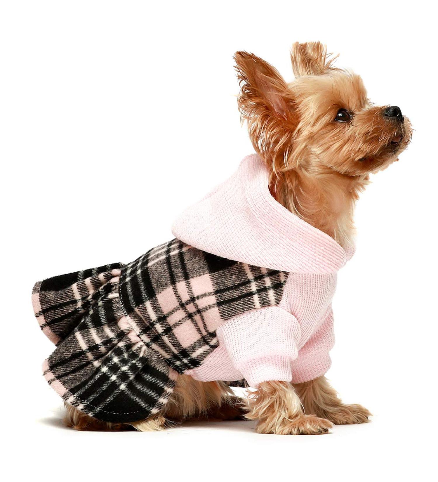 Fitwarm Knitted Plaid Dog Dress Hoodie Sweatshirts Pet Clothes Sweater Coats - Small Pink - Buy Online on GoSupps.com