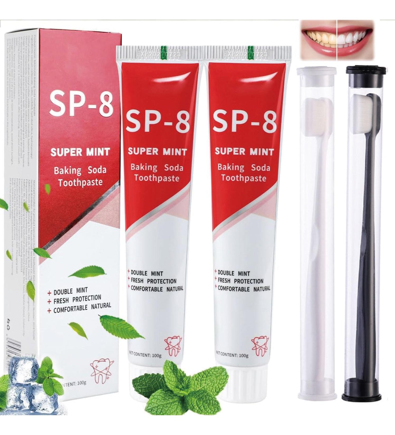 SP-8 Ultra Whitening Probiotic Toothpaste - Deep Clean & Fresh Breath (2Pcs + 2 Toothbrushes) | International Shipping Available - Buy Online on GoSupps.com