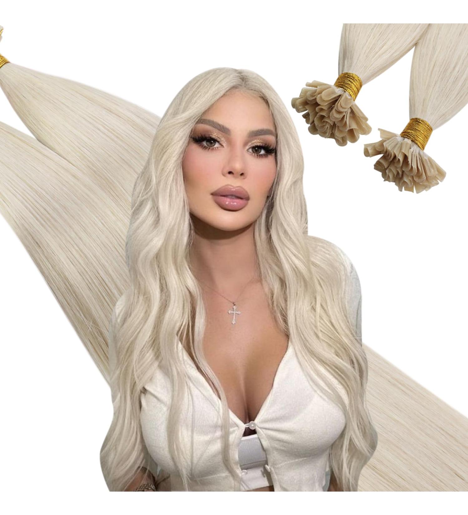 UGEAT 50cm Keratin Nail Tip Extensions | Real White Blonde Hair Extensions #60A | 20 Inch U-Tip 1g/Strand - Premium Quality - Buy Online on GoSupps.com