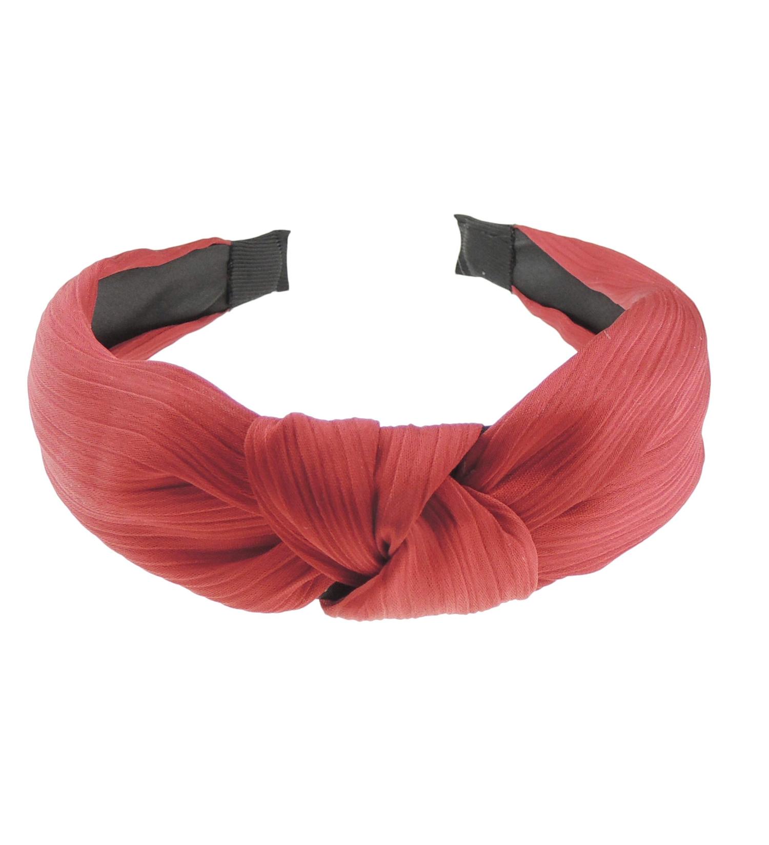 Ladies Top Knot Chiffon Pinstripe Striped Headband Alice Band (Burgundy)