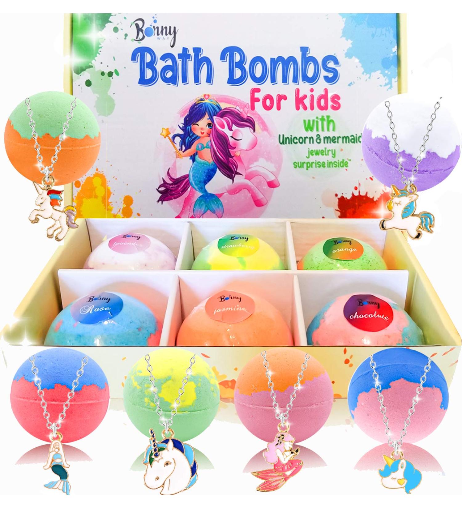 Unicorn Bath Bombs for Girls with Jewelry & Toy Surprise | Bath Gift Set with Essential Oils for Moisturized Skin - Buy Online on GoSupps.com