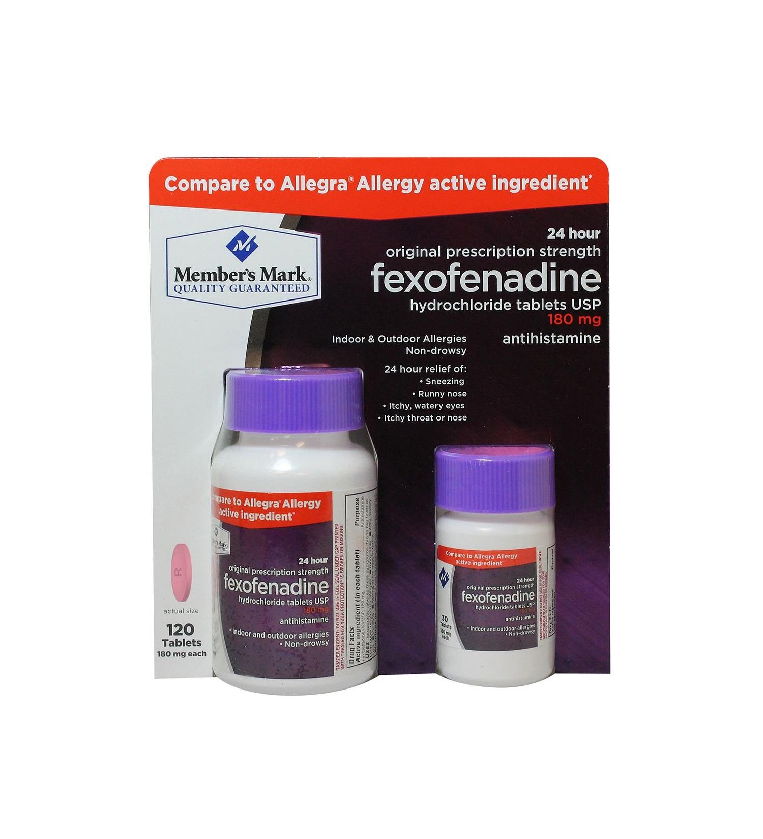 Member's Mark Original Prescription Strength Fexofenadine Hydrochloride  180 Mg 120 Tablets