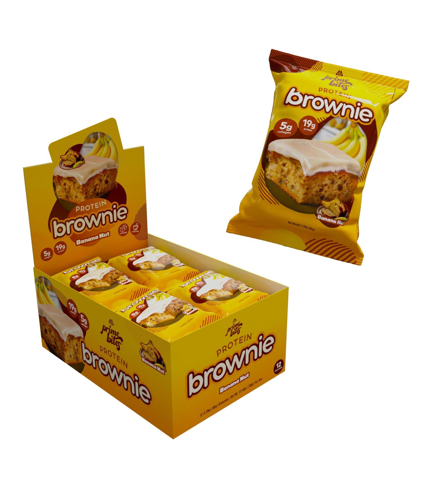 Prime Bites High Protein Brownie (12 Per Box, Banana Nut) - 19g of Protein, 5g of Collagen, Gluten Free, Low Sugar Treat, Delicious Protein Snack - Buy Online on GoSupps.com
