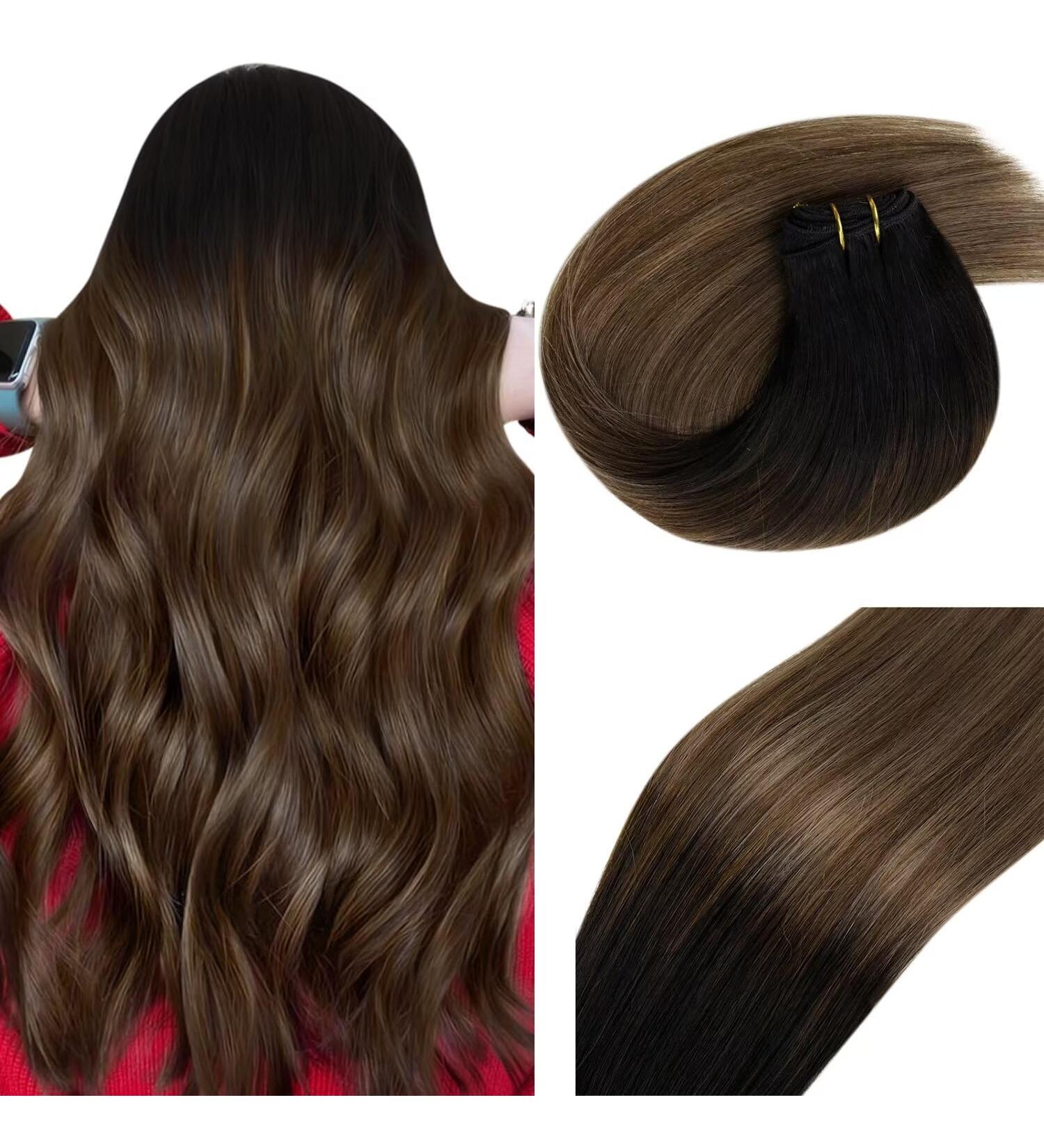 Vivien Tress Real Hair Extensions - Brown Balayage Dark Brown with Ash Blonde - 35cm 80g #1B/4/18 for Stunning Hair Transformation - Buy Online on GoSupps.com