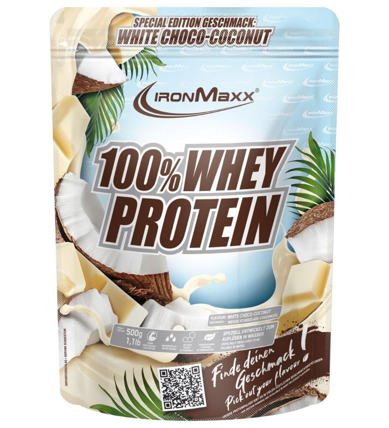 Ironmaxx 100% whey protein powder - White Choc Coconut 500g bag |Suck -reduced water -soluble protein powder from whey protein |Many different flavors White Choco Coconut 500g bag