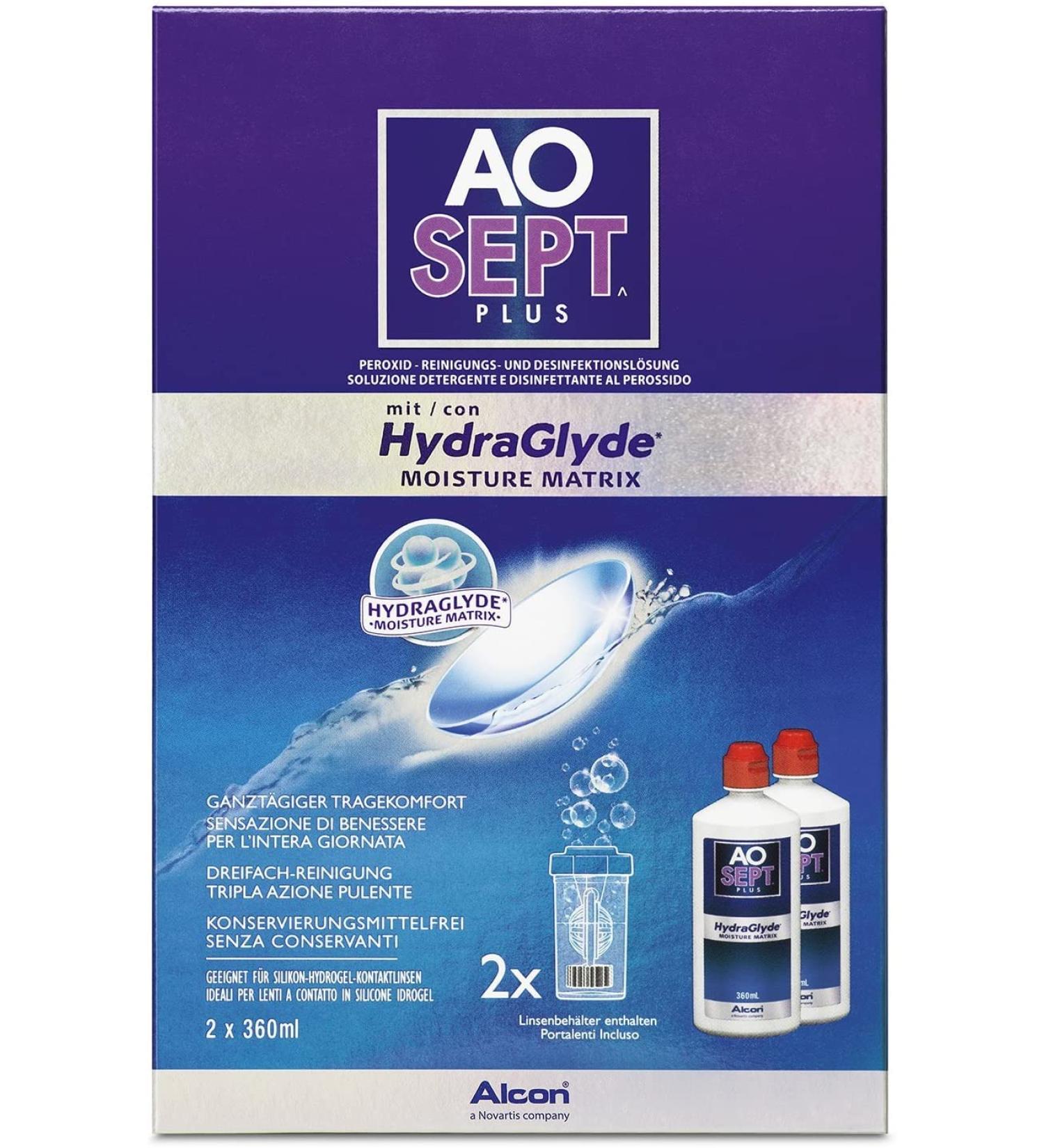 Aosept Plus with Hydraglyde Contact Lens Care - Bulk Pack (2 x 360 ml) | International Shipping Available - Buy Online on GoSupps.com