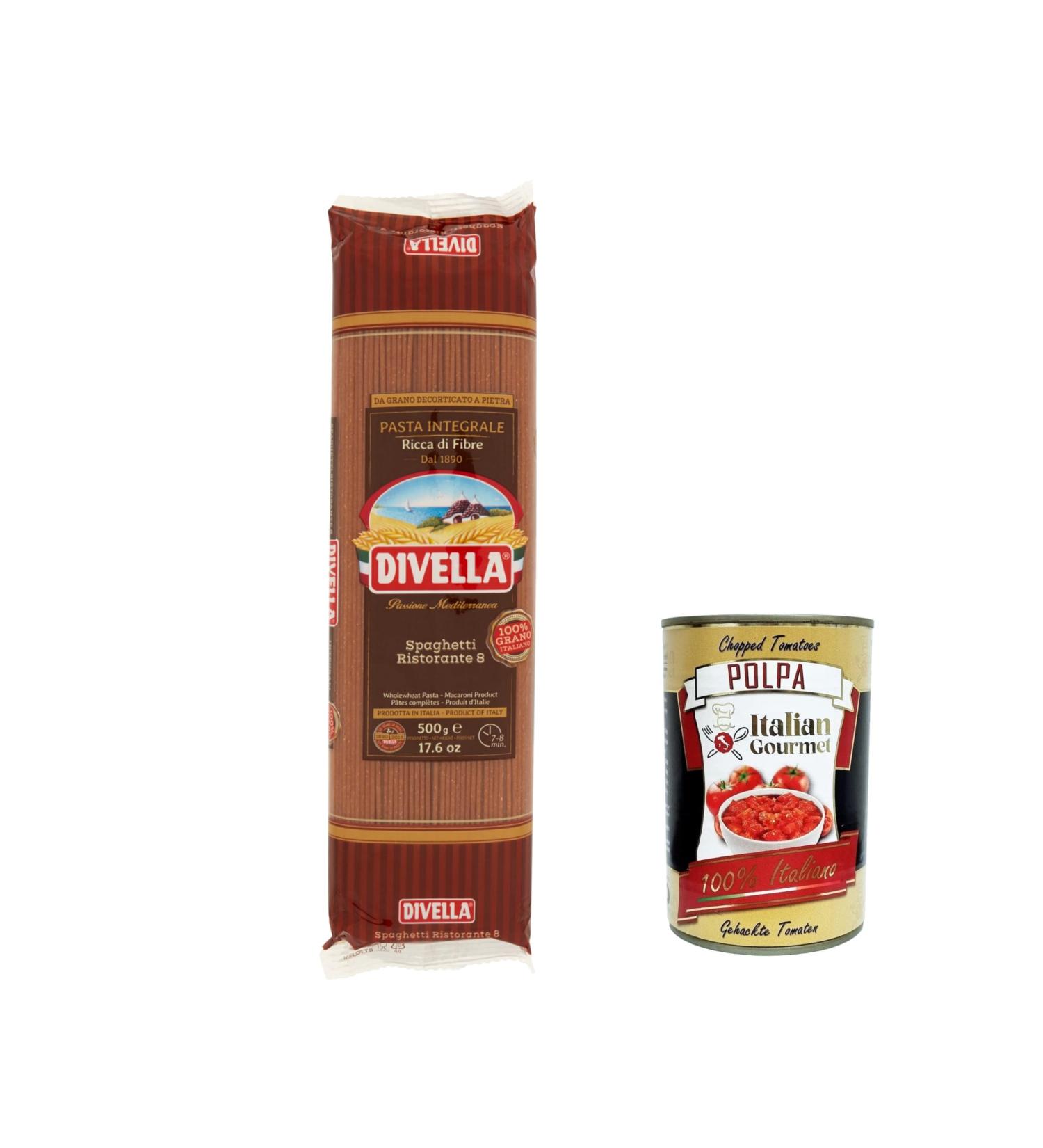  Italian Gourmet E.R. Pasta Divella Pack of 20 Whole Wheat Spaghetti No. 8 Italian Pasta 500g + Italian Gourmet Polpa 400g - Buy Online on GoSupps.com