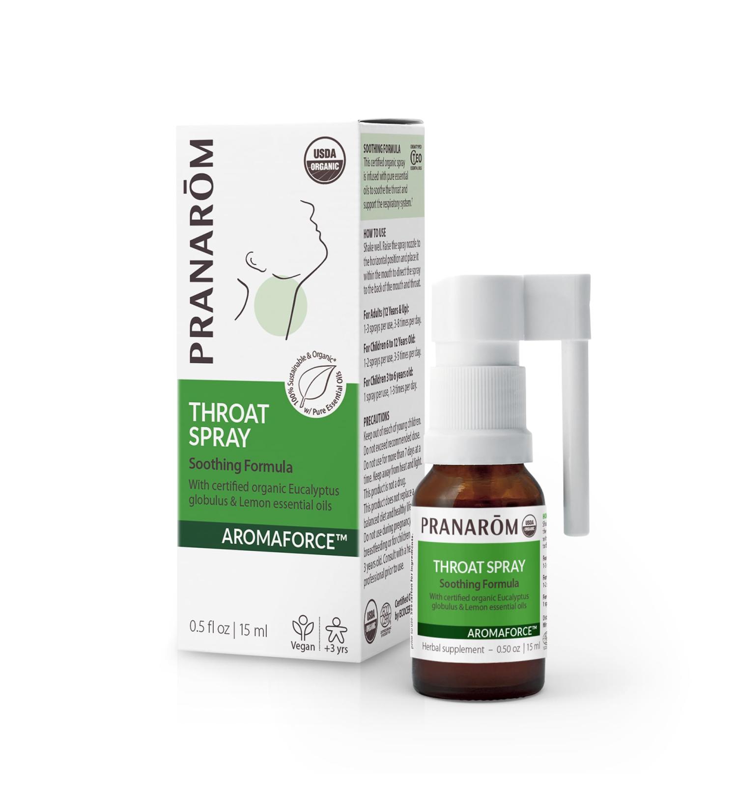 Pranarom Pure Essential Oil Aromaforce Throat Spray - Soothing Citrus Eucalyptus Oregano & Lemon | 15ml - International Shipping - Buy Online on GoSupps.com
