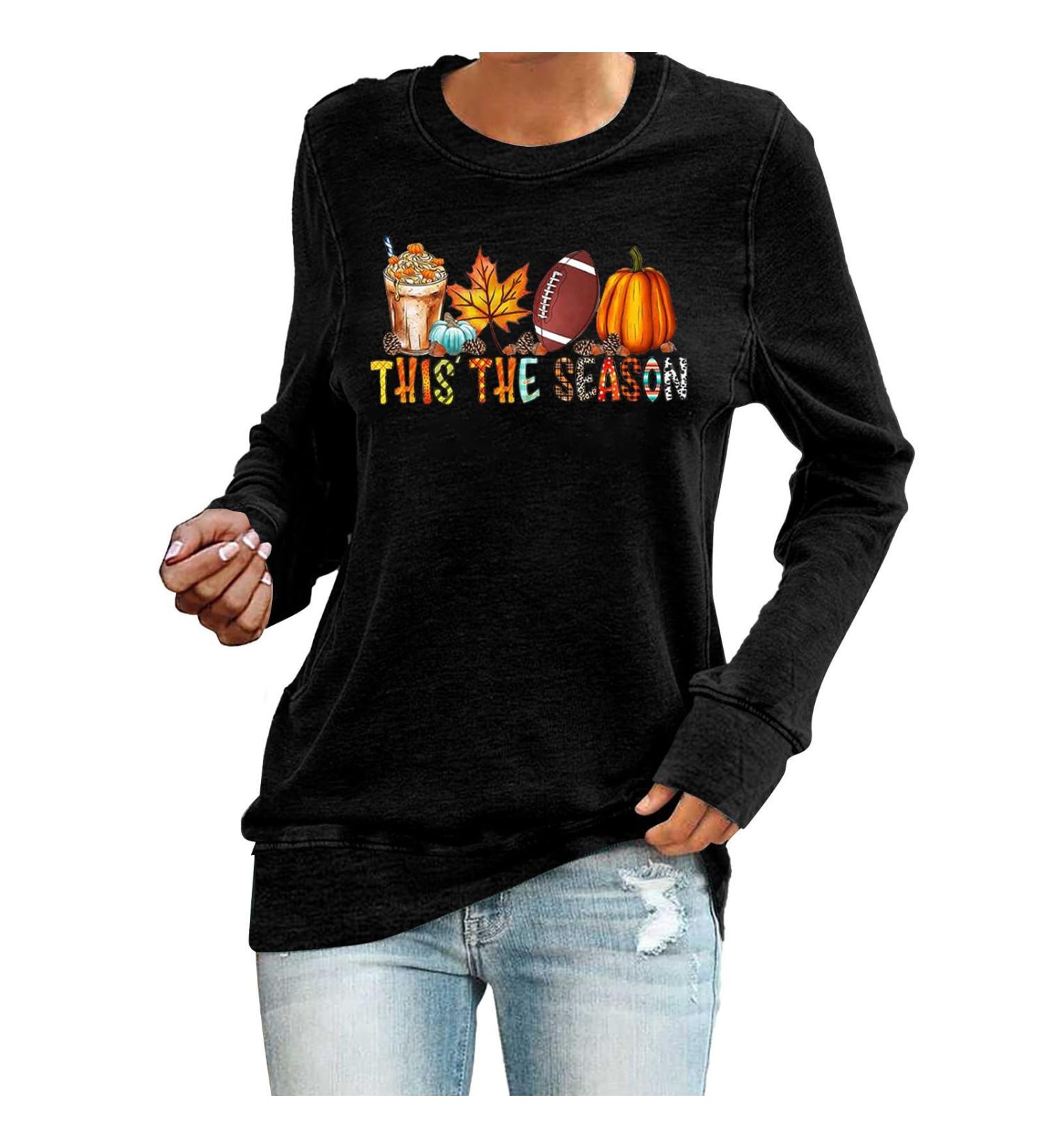 This The Season Women's Personalized Fashion Halloween Print Long Sleeved Round Neck Top Halloween Costumes Black Large - Buy Online on GoSupps.com