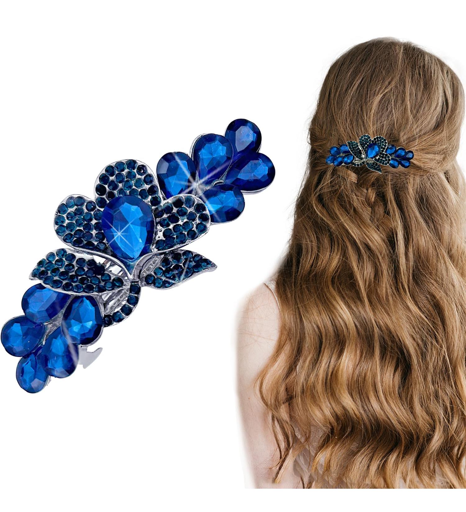 Vintage Blue Flower Jewelry Design Hairpin Rhinestone Flower Hair Clips Hair Barrette for Women and Girls French Style Hairclips Hair Accessories - Buy Online on GoSupps.com
