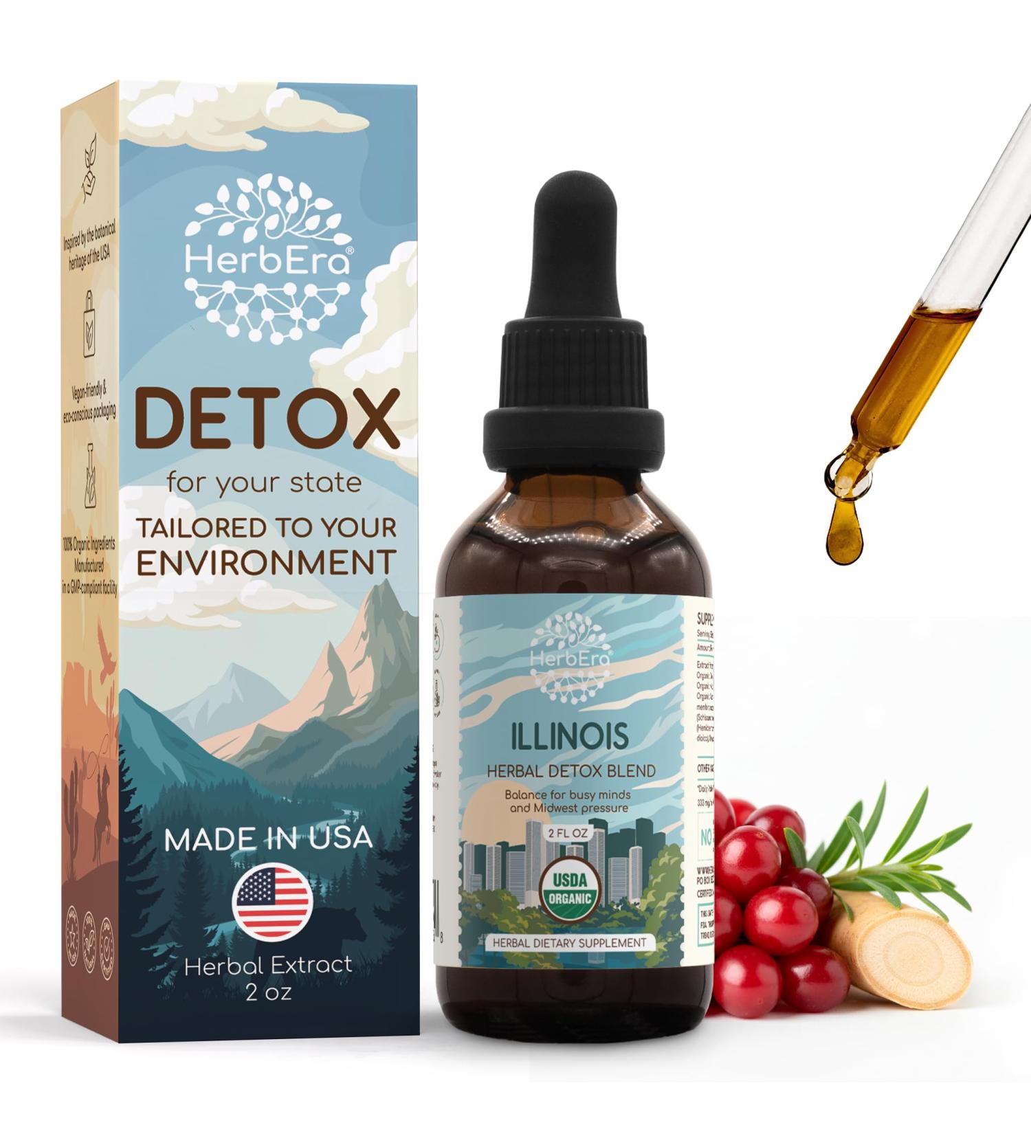 HerbEra Illinois Herbal Detox Blend - USDA Organic Extract Made in USA | Immune & Liver Support Liquid Drops | Astragalus Dandelion Root Milk Thistle Sarsaparilla | 2 fl oz - Buy Online on GoSupps.com
