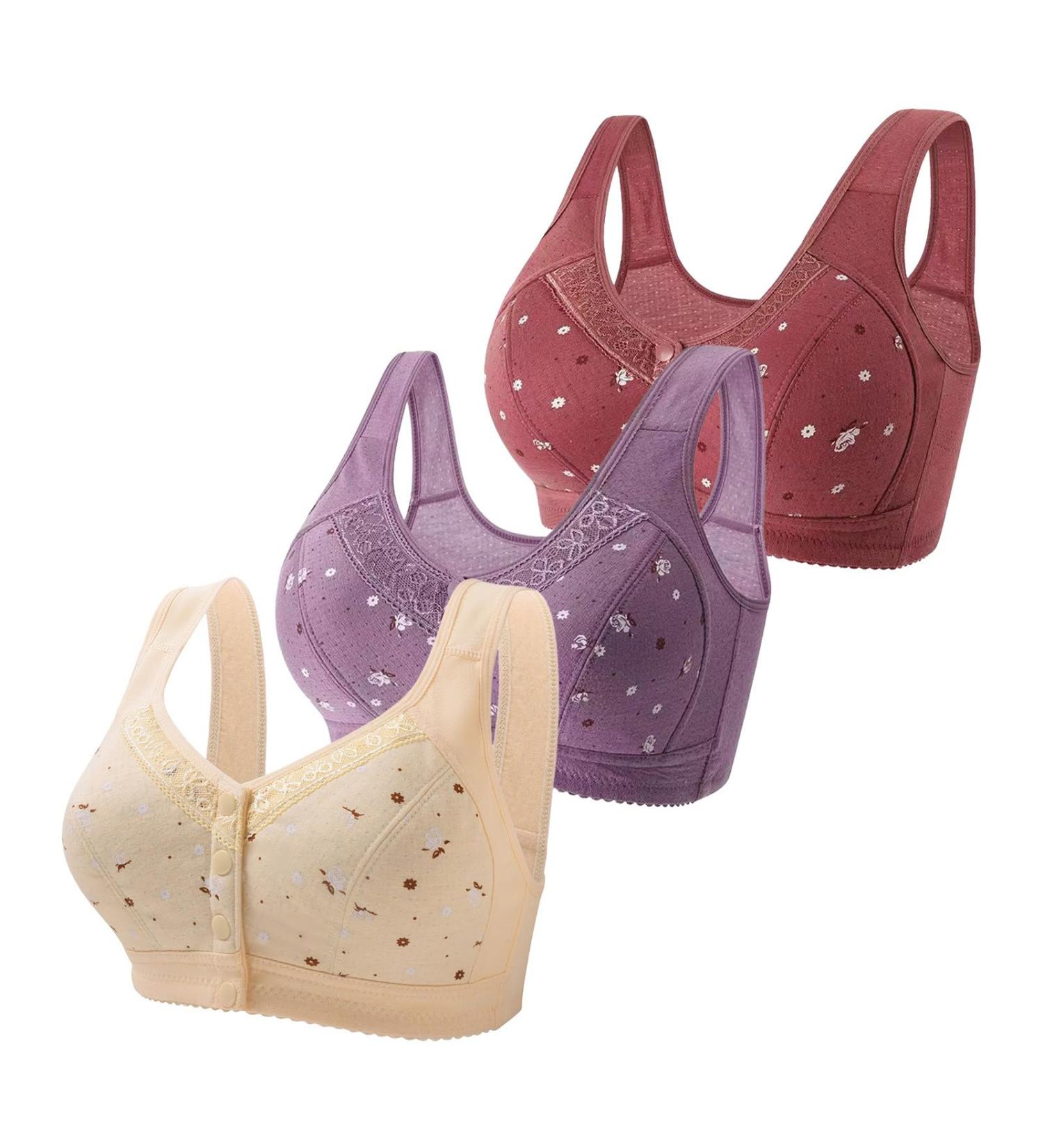 2024 Women's Seamless Wireless Bras - 3 Piece Set Side Buckle Yoga & Sleep Large Size Oversize Khaki - Buy Online on GoSupps.com