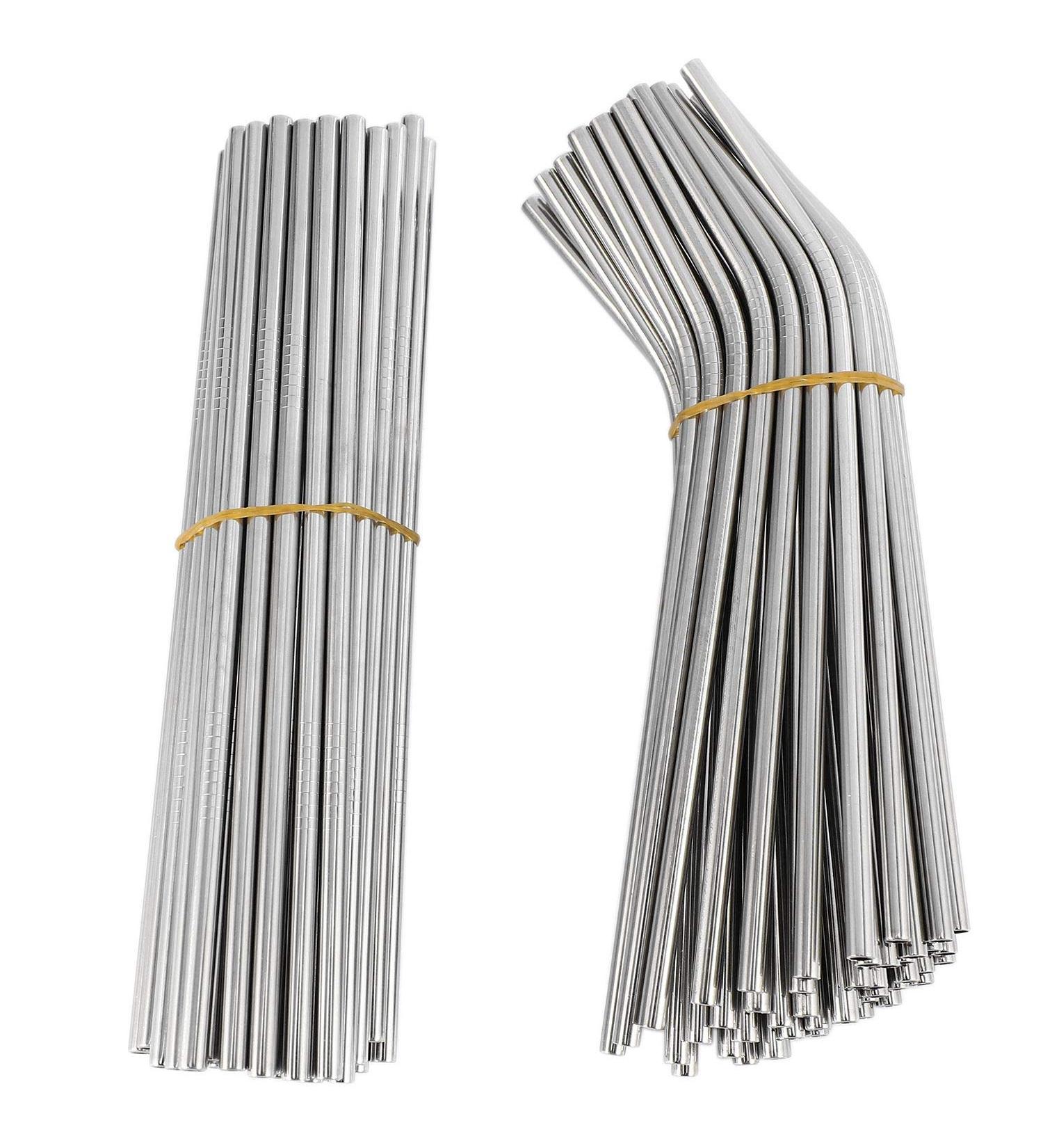 Plumflex 100pcs Metal Straws Can Be Reused 304 Stainless Steel Drinking Water Pipes 215 Mm x 6 Mm Curved Straws and 50 Straight Straws - Buy Online on GoSupps.com