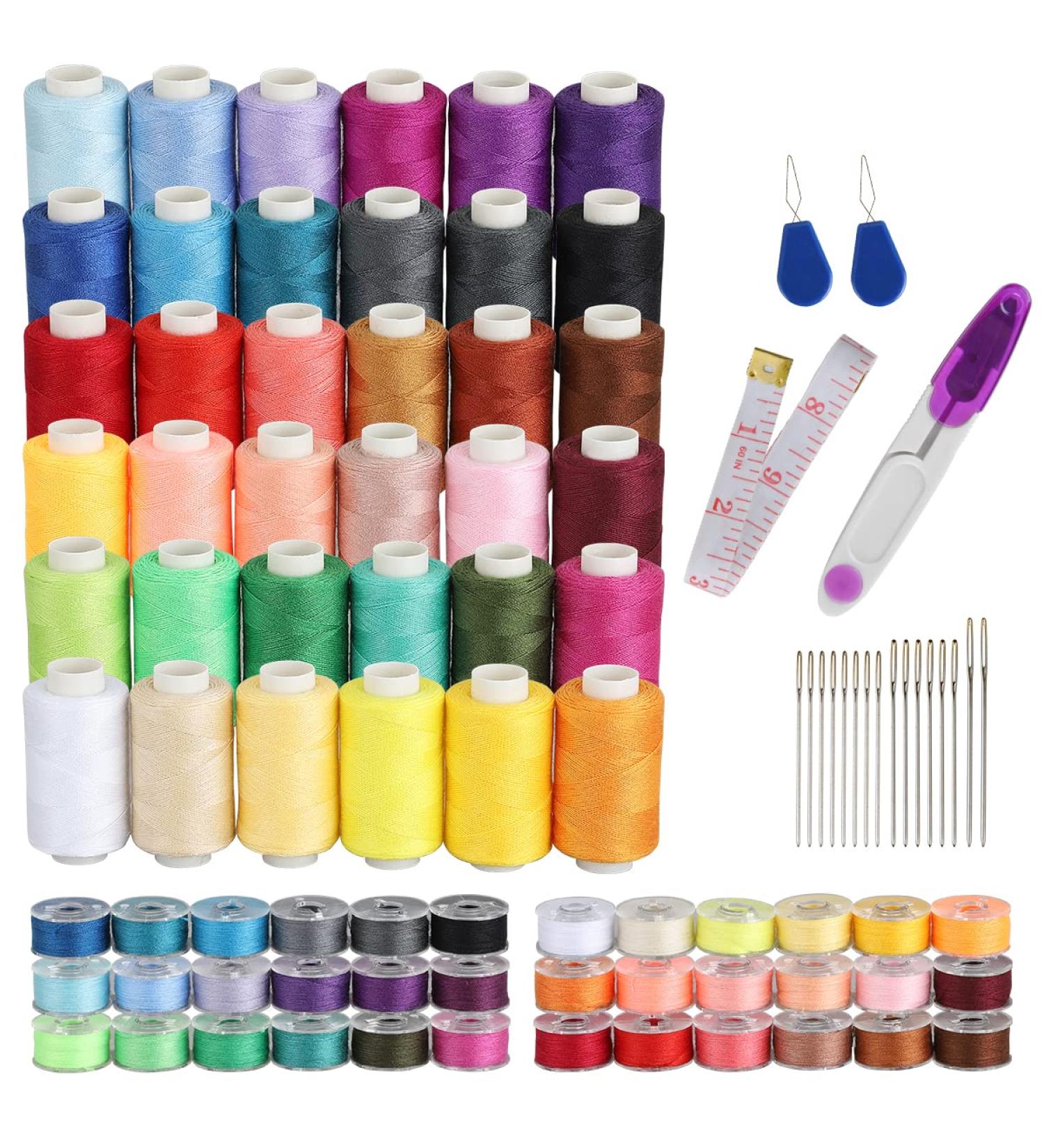 Blibly 72Pcs Sewing Thread Kit - 500 Yards Polyester Spools with Accessories - Prewound Bobbins for Hand & Machine - 36 Colors - Buy Online on GoSupps.com