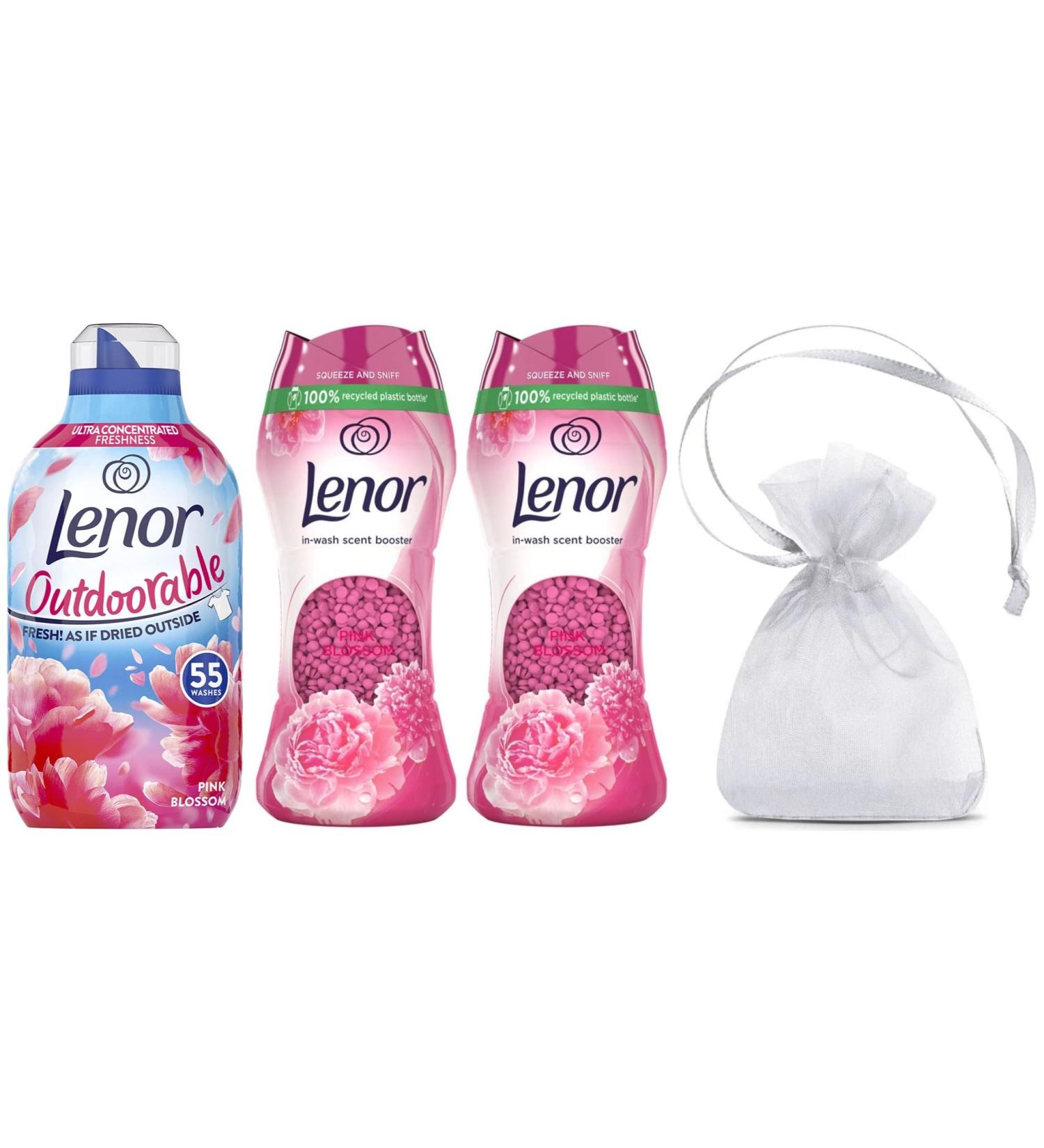 Lenor Outdoorable Ultra Concentrated Fabric Conditioner 55w 770ml Pink Blossom Scent + Lenor in-Wash Scent Booster Beads Pink Blossom 2Pk 2 x 176gr + Our Gift for You: Organza Bag Size 9x7x0.1cm - Buy Online on GoSupps.com
