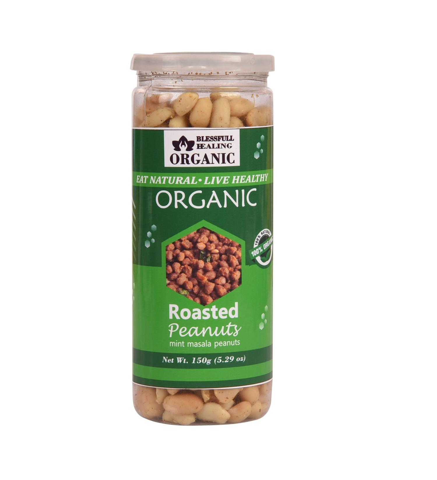 Blessfull Healing Organic Natural Vegan Mint Masala Roasted Peanuts Crunchy Healthy Snacks 150 Gram - Buy Online on GoSupps.com