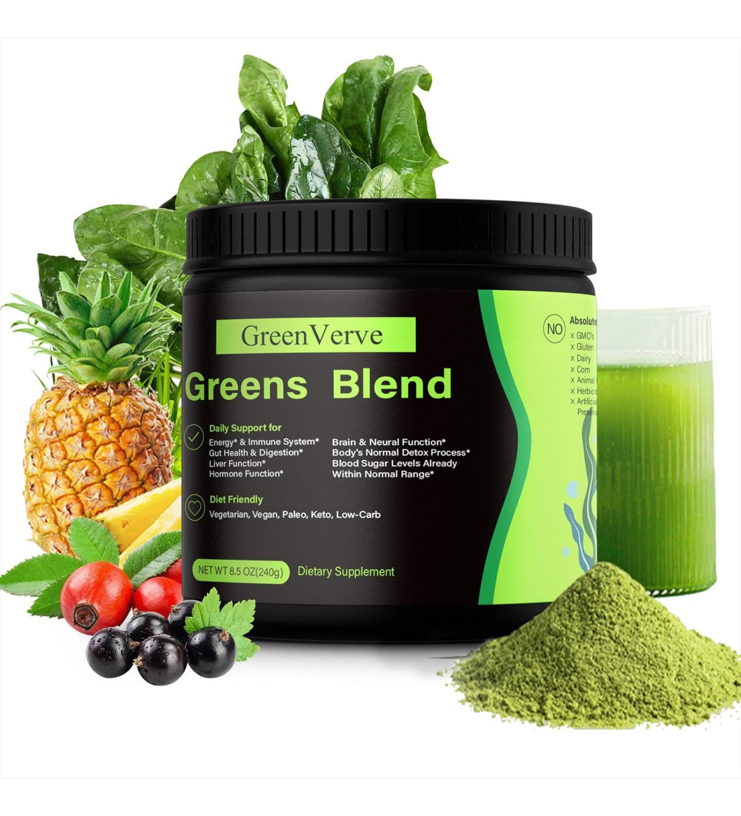 RASPIO Green Superfood Plant Nutrition Powder Natural Fruit & Vegetable Superfood Mix Sugar Free 180g Jar Green - Buy Online on GoSupps.com