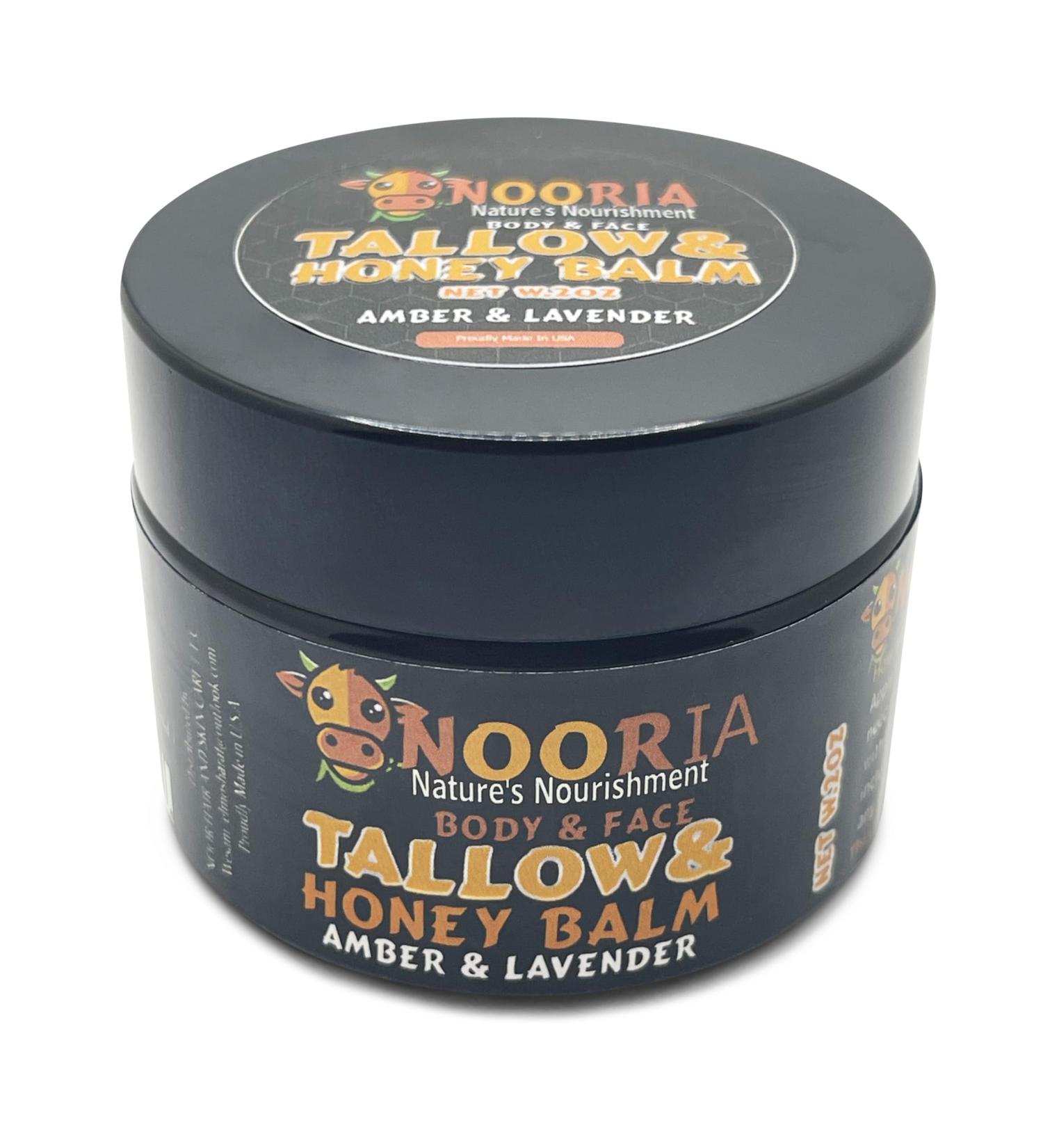 NOORIA: Handmade Tallow Honey Balm (/Herb-Infused) - Grass-Fed Tallow & Raw Honey for Deep Hydration & Skin Health - All Skin Types Body & Face - Amber & Lavender - 2 oz (2 oz Amber and Lavender) Amber and Lavender 1 Ounc  - Buy Online on GoSupps.com