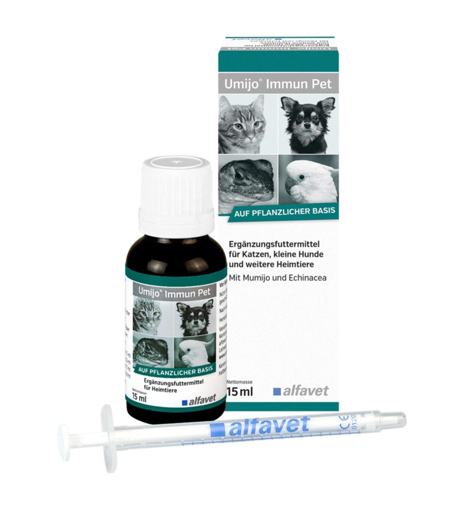 Alfavet Umijo Immun PET Immunicism for dogs cats rodents and ornamental birds supplementary feed sugar -free 15ml with dosing syringe