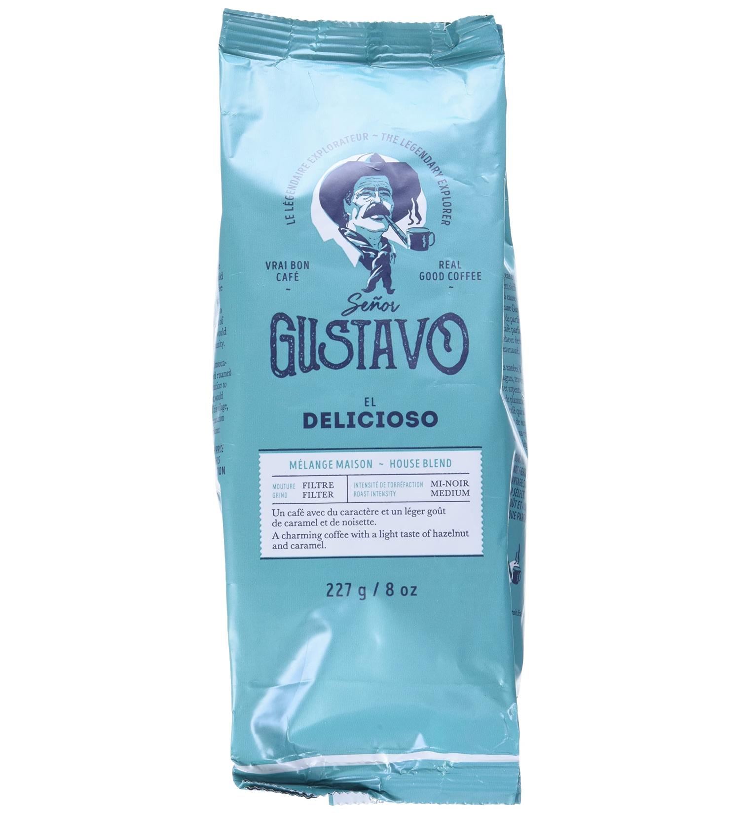 Caf Senor Gustavo El Delicioso - House Blend Medium Roast Ground Coffee Light Hazelnut and Caramel Flavor Kosher Certified Coffee South Central America Sourced Arabica Coffee Beans - (227g) El Delicioso - House Blend 227 g (Pack of 1) - Buy Online on GoSupps.com