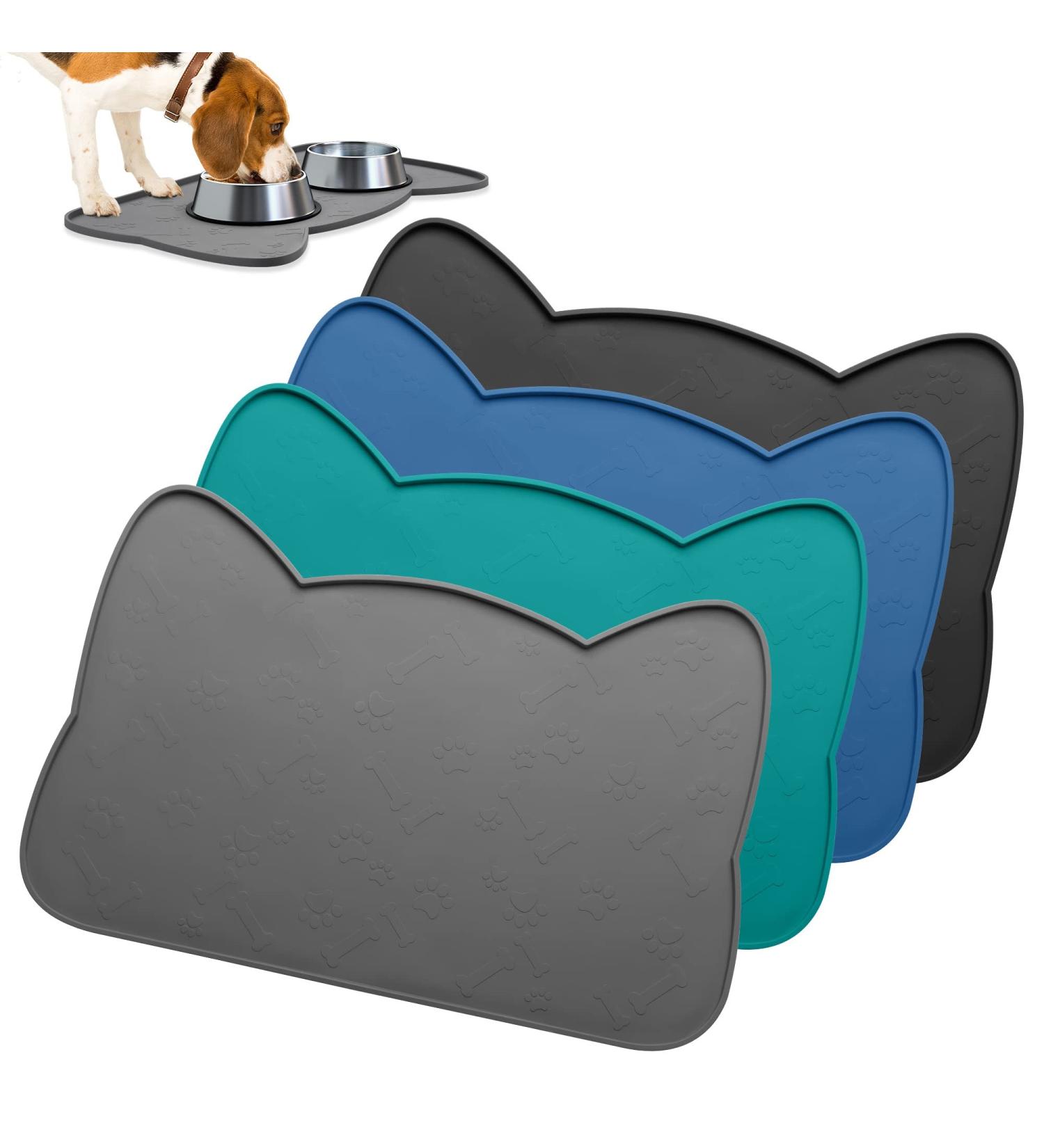 IYYI Cat Food Mat - Silicone Dog Bowl Mat for Food and Water - Waterproof Non Slip Pet Feeding Mat - Raised Edge Dog Food Tray - Gray+M - Buy Online on GoSupps.com