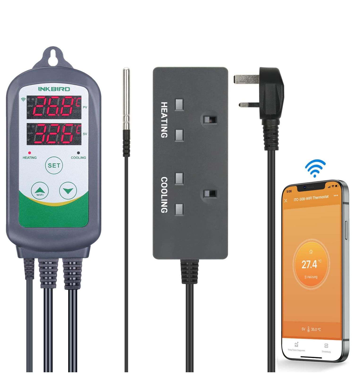 Inkbird ITC-308-WiFi Digital Wireless Thermostat - Remote Control Heating Cooling Temperature Controller - Buy Online on GoSupps.com