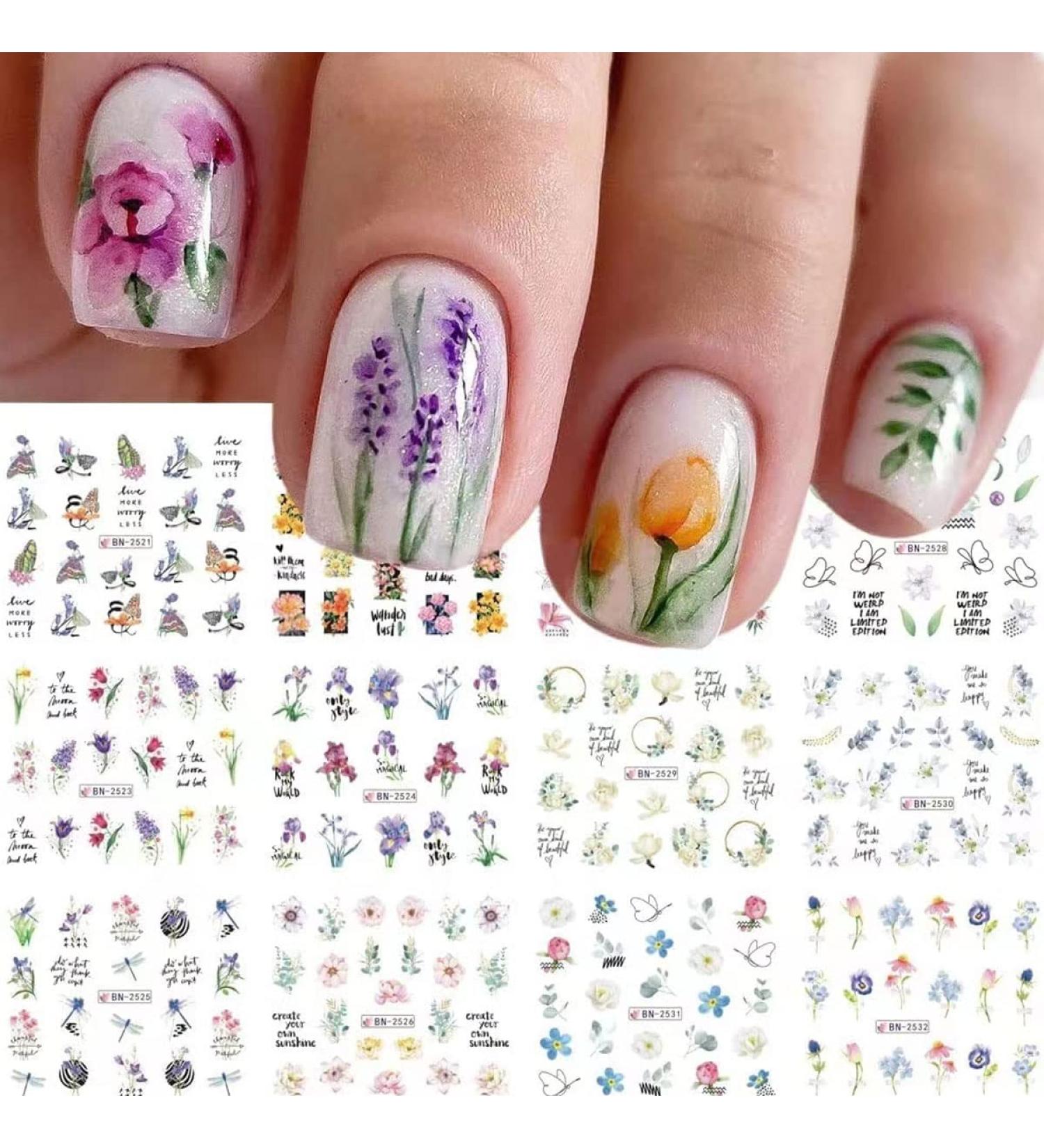 Spring Flower Water Transfer Nail Stickers - Butterfly & Dragonfly Decals for Acrylic Nails - Floral Design for Women - Nail Decorations & Supplies - Buy Online on GoSupps.com