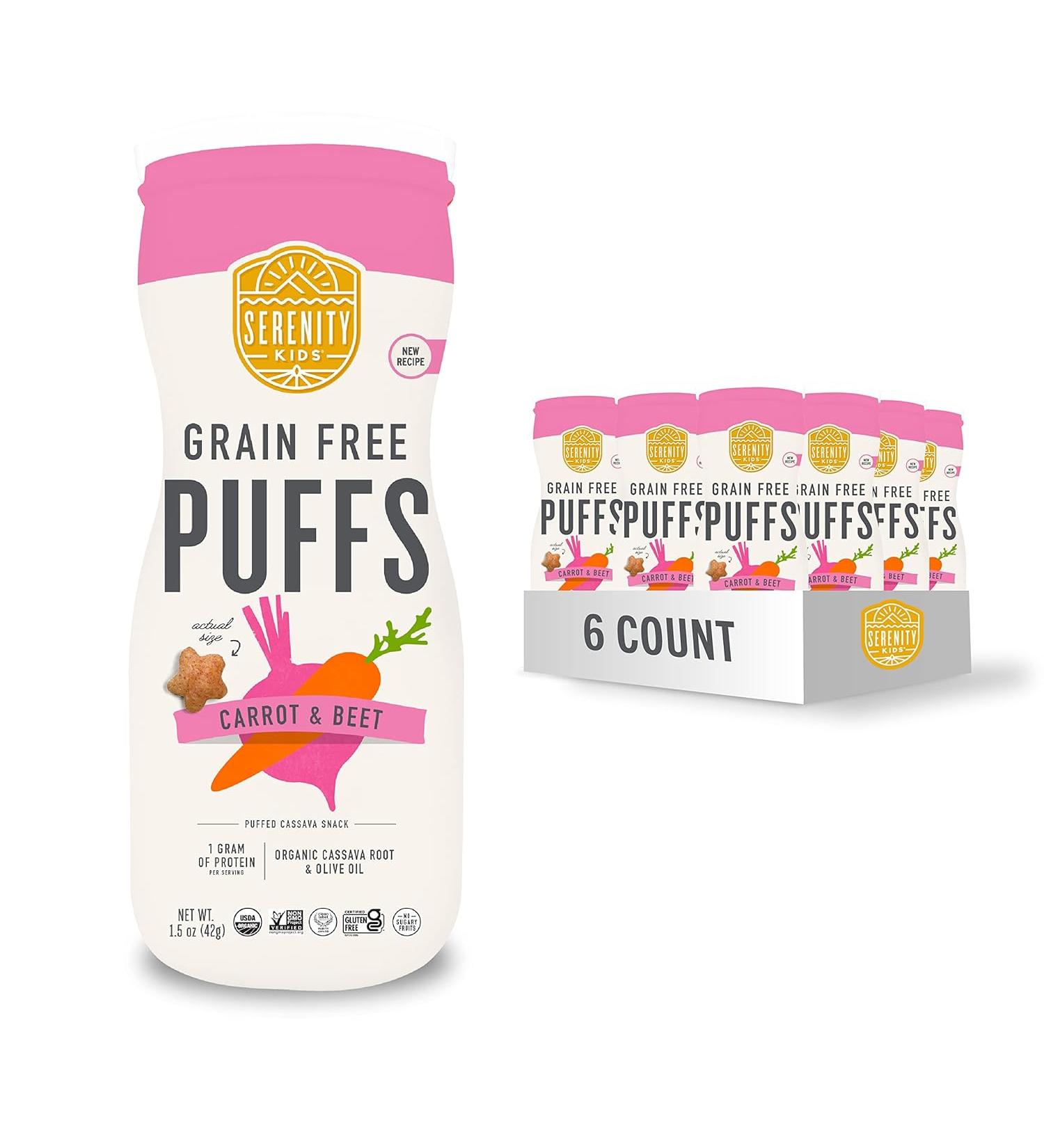 Serenity Kids 6+ Months Grain Free Puffs - Pack of 6 - Carrot & Beet - 1.5 Oz. - Buy Online on GoSupps.com