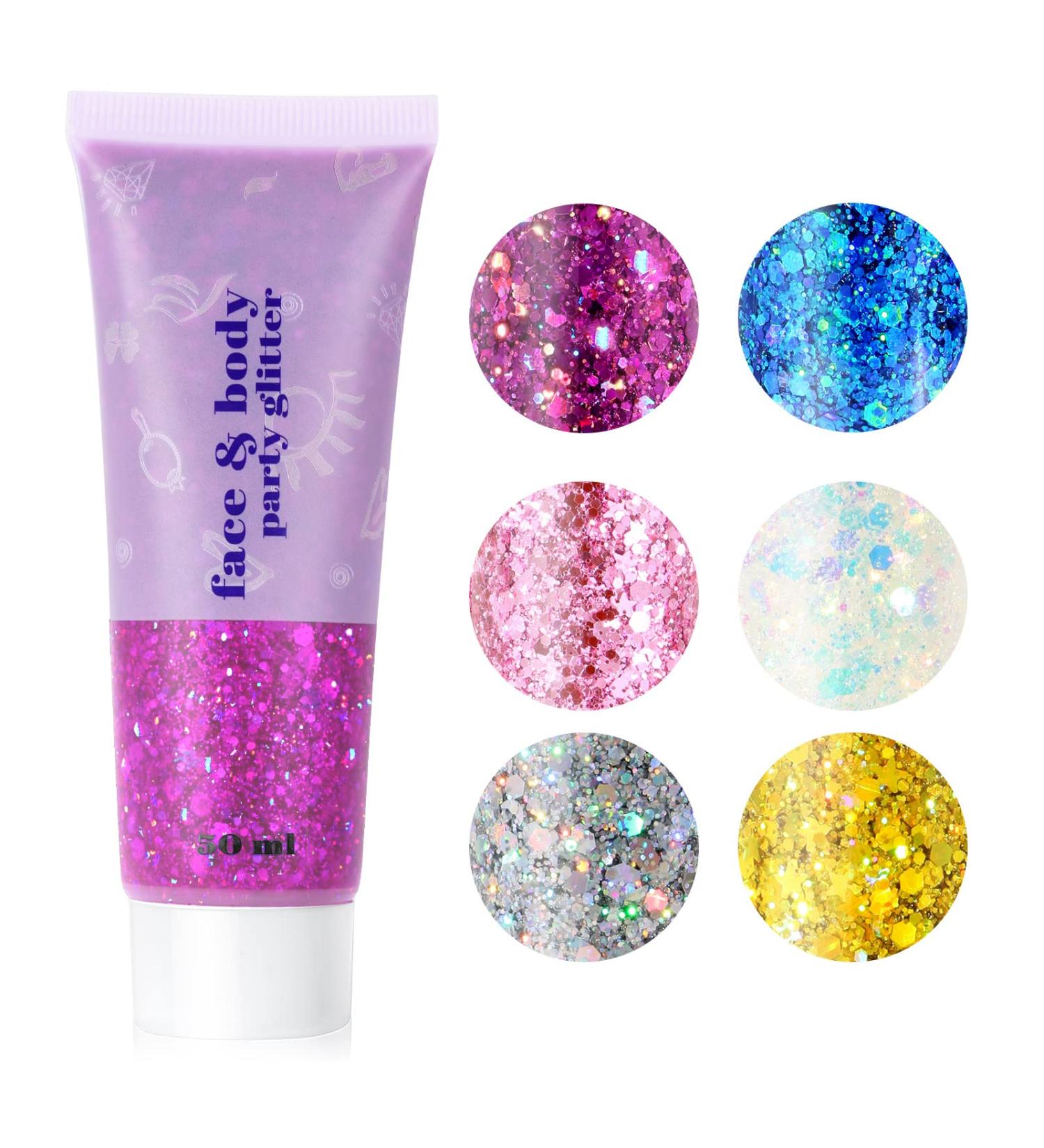 URAQT Holographic Mermaid Sequins Body Glitter Gel 50ml - Purple | Sparkling Glitter for Face, Body, Hair & Nails - Festival Party Lotion - Buy Online on GoSupps.com