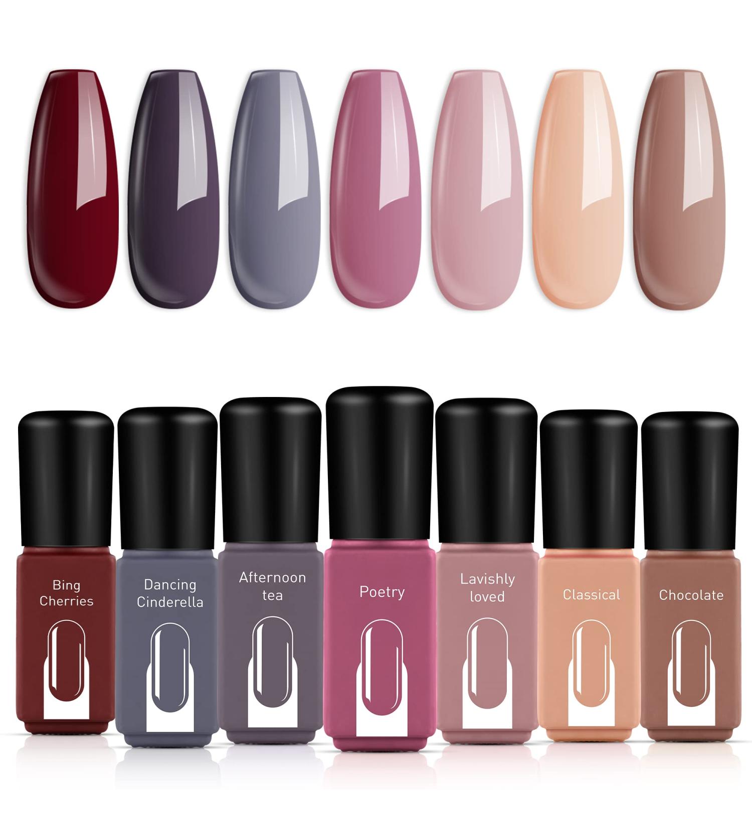 Modelones Gel Nail Polish Set - 7 Colors Nude Pink Brown Gray Kit | Salon-Quality Soak Off Polish with LED Lamp | Classic Modern Manicure Gift Kit - Buy Online on GoSupps.com