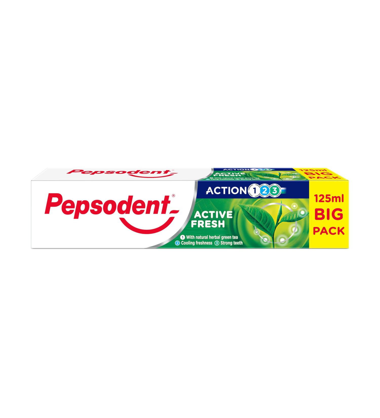  Pepsodent Pepsodent toothpaste 125 ml Active Fresh | With natural herbs and green tea | BIG PACK - Buy Online on GoSupps.com