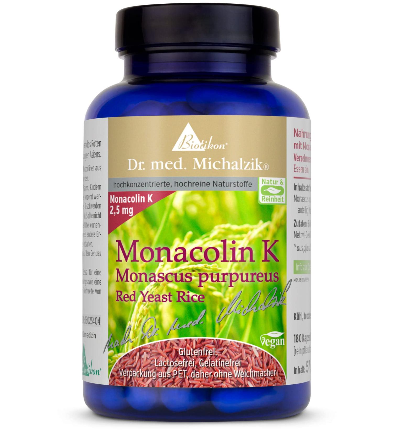 Monacolin K Supplement - 67.39mg Monascus Extract | Pure Red Ferments by Biotikon | Daily Dose | 2.5mg Monacolin K | International Shipping Available - Buy Online on GoSupps.com