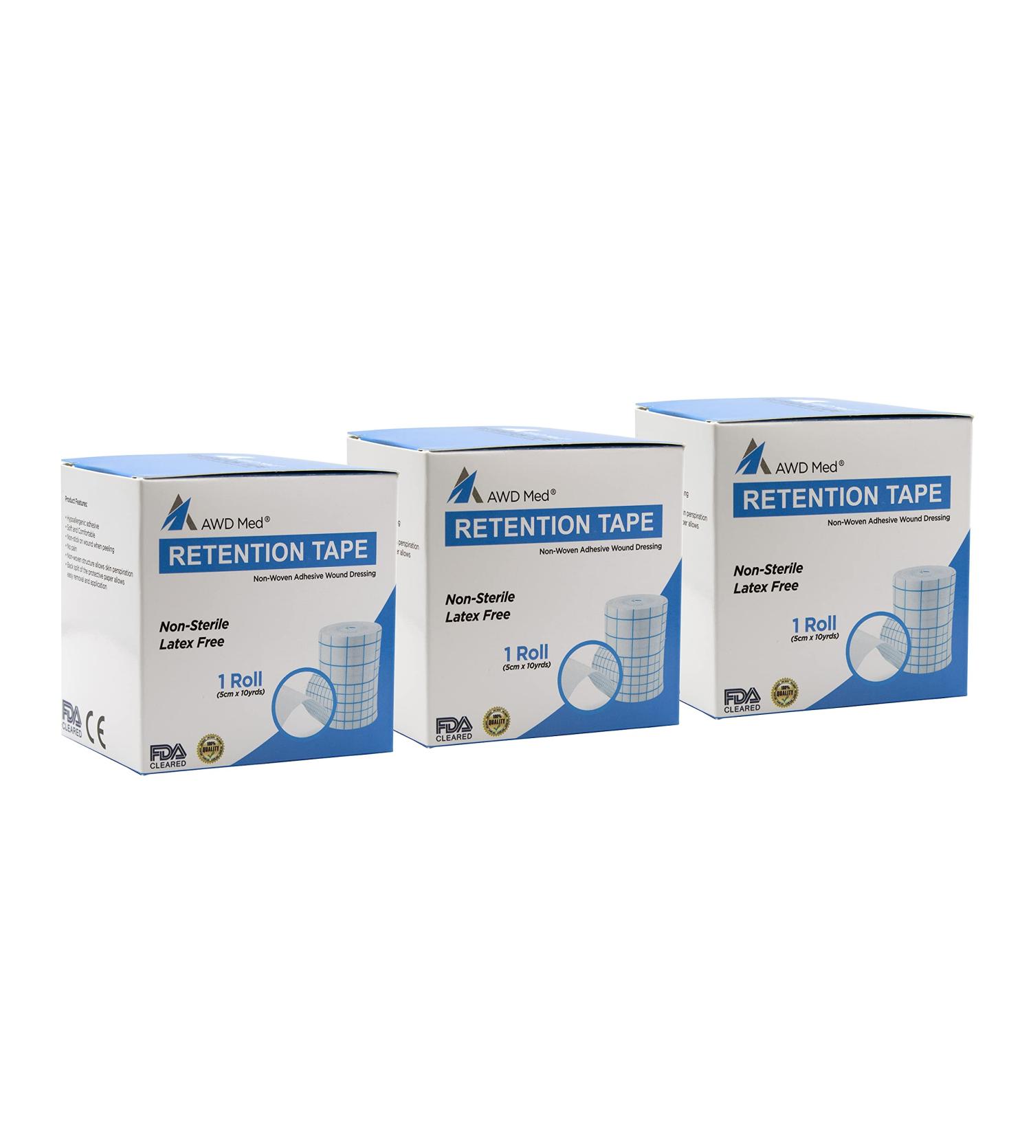 AWD Medical Dressing Retention Tape - Medical Non Woven  Skin Friendly  Adhesive Wound Dressing Tape  Secures Primary Dressings with Ease Release Backing (2 x 10 yds) (3)