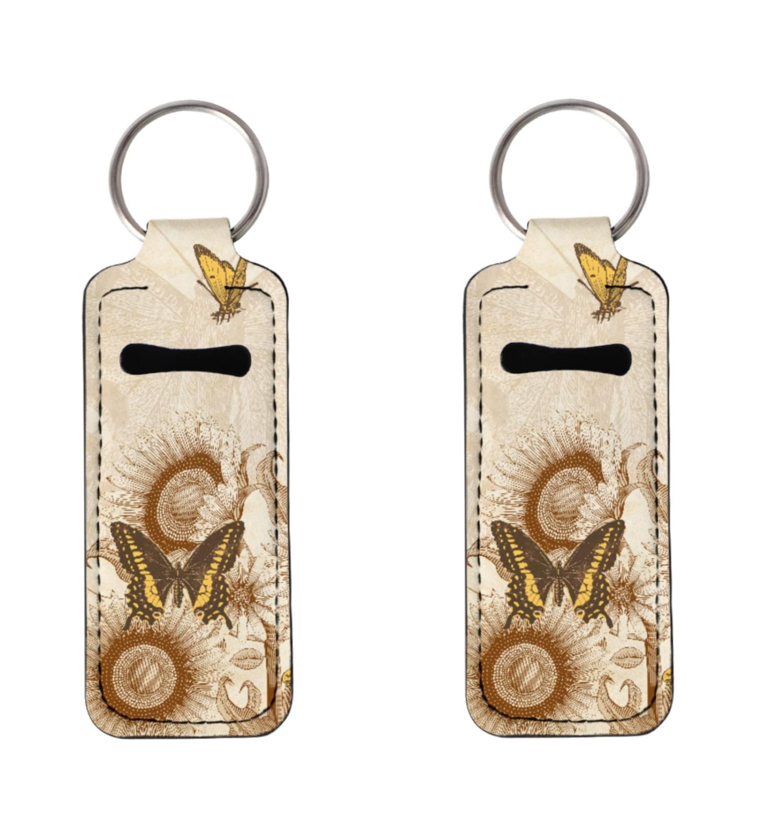 Vintage Sunflower Butterfly Print Lip Balm Holder Keychain - Set of 2 for Women and Girls - Buy Online on GoSupps.com