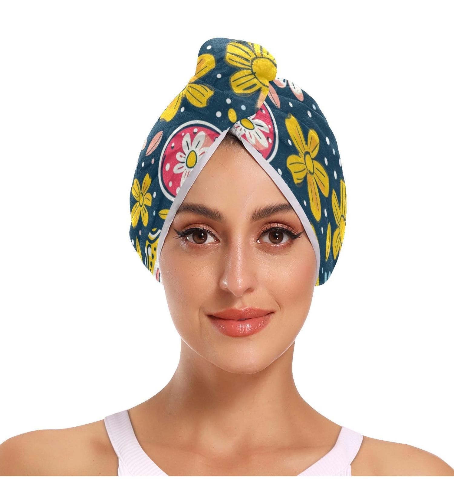 Easter Floral Eggs Hair Towel 2 Pack - Super Absorbent Quick Dry Hair Turbans for Women & Girls - Buy Online on GoSupps.com