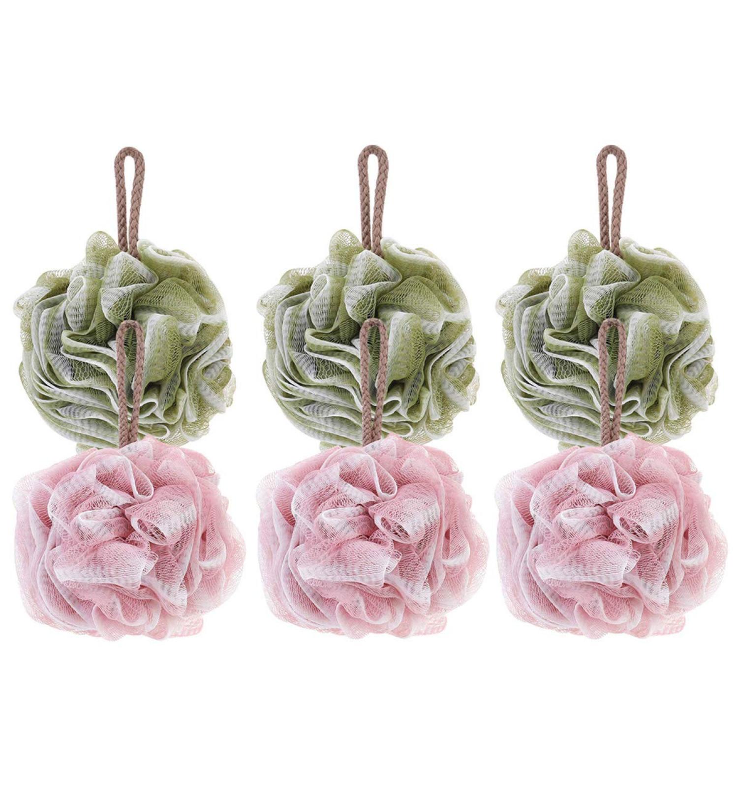 Bath Shower Loofah Sponge 6 Pack - Exfoliating Body Scrubber Mesh Pouf Ball for Cleanse and Soothe Skin (Pink/Green) - Buy Online on GoSupps.com