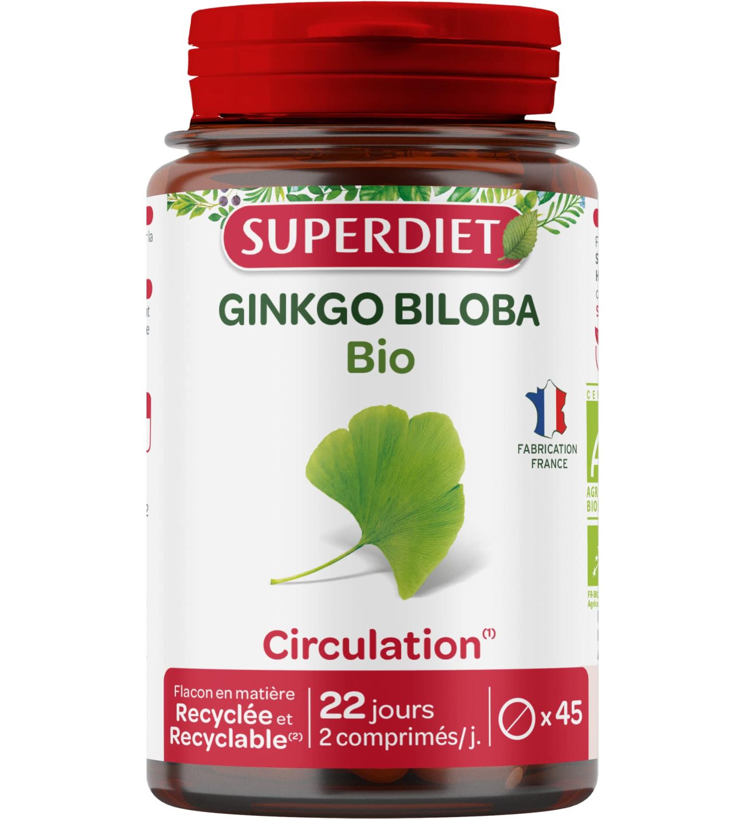SUPERDIET - GINKGO BILOBA ORGANIC - Microcirculation - Phytotherapy - Made in France - 45 tablets - Buy Online on GoSupps.com